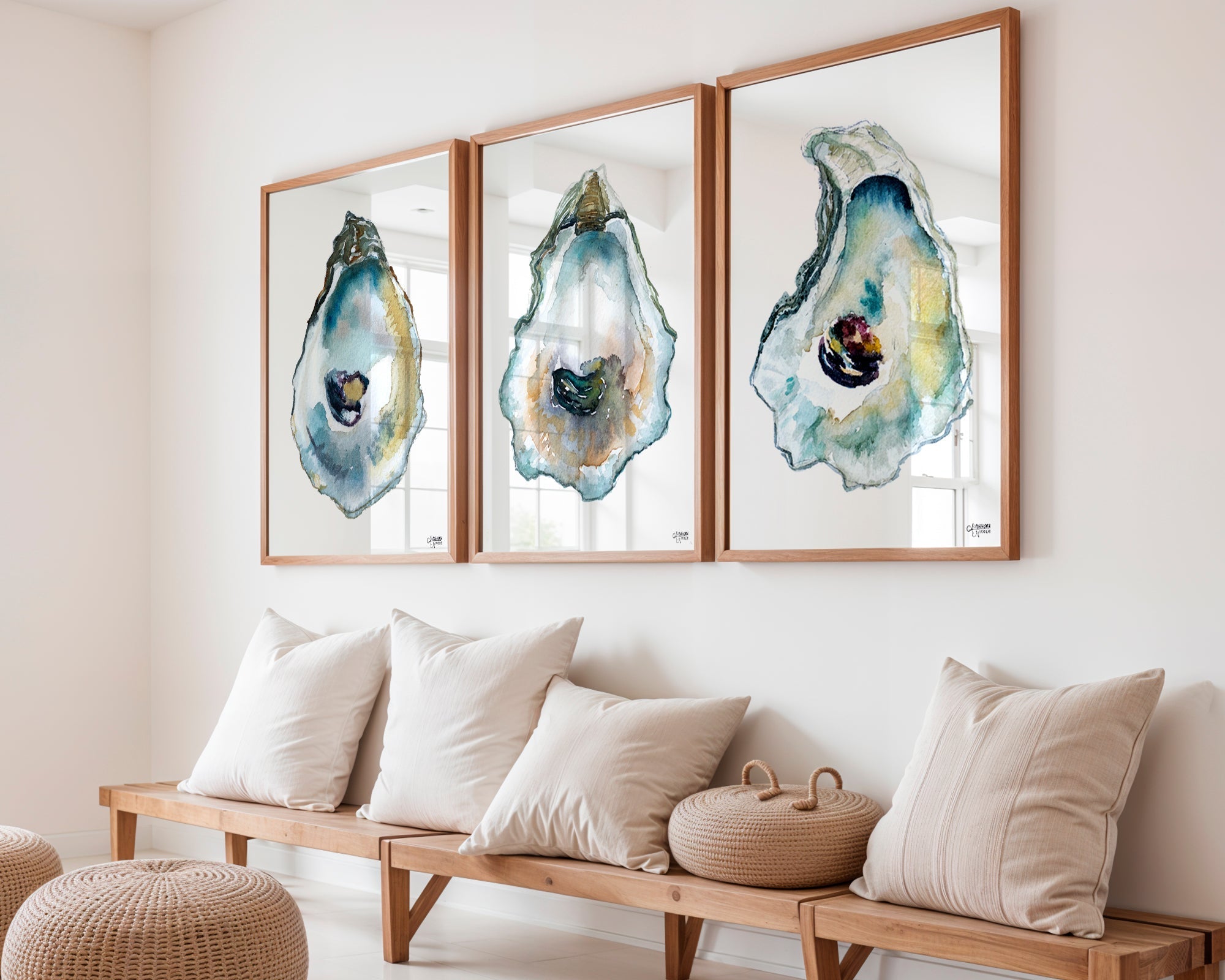 Oyster Shell Watercolor Trio Print Set - ArtByAlexandraNicole