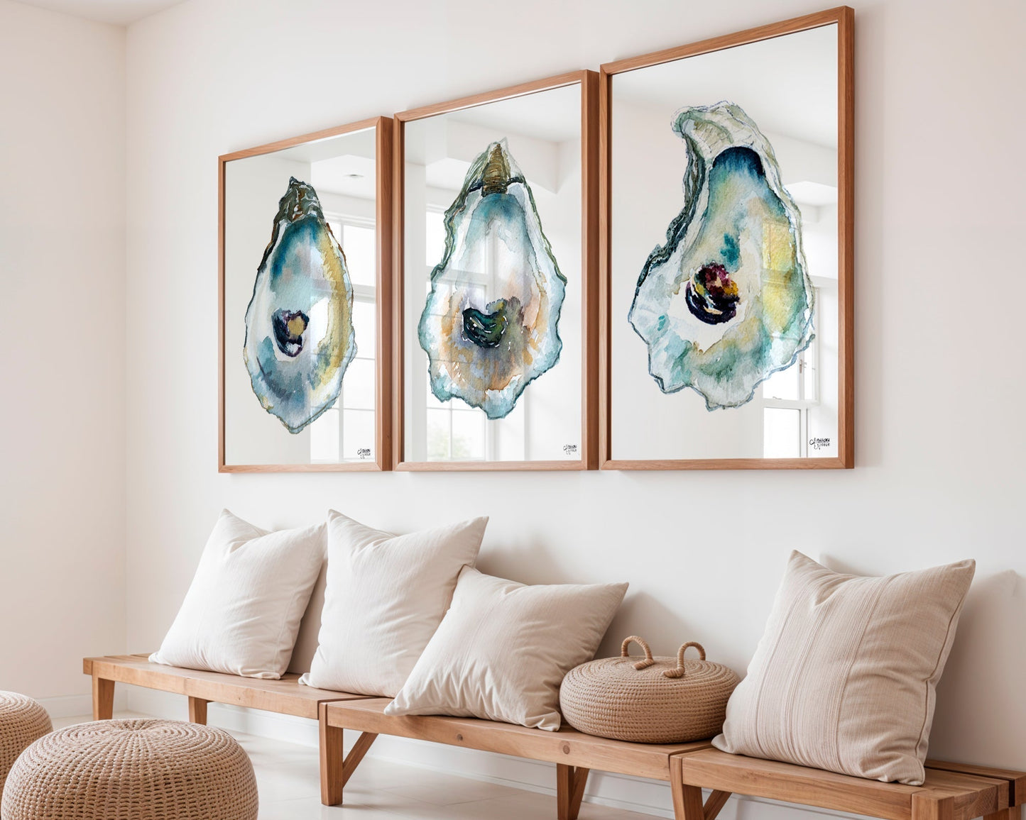 Oyster Shell Watercolor Trio Print Set - ArtByAlexandraNicole