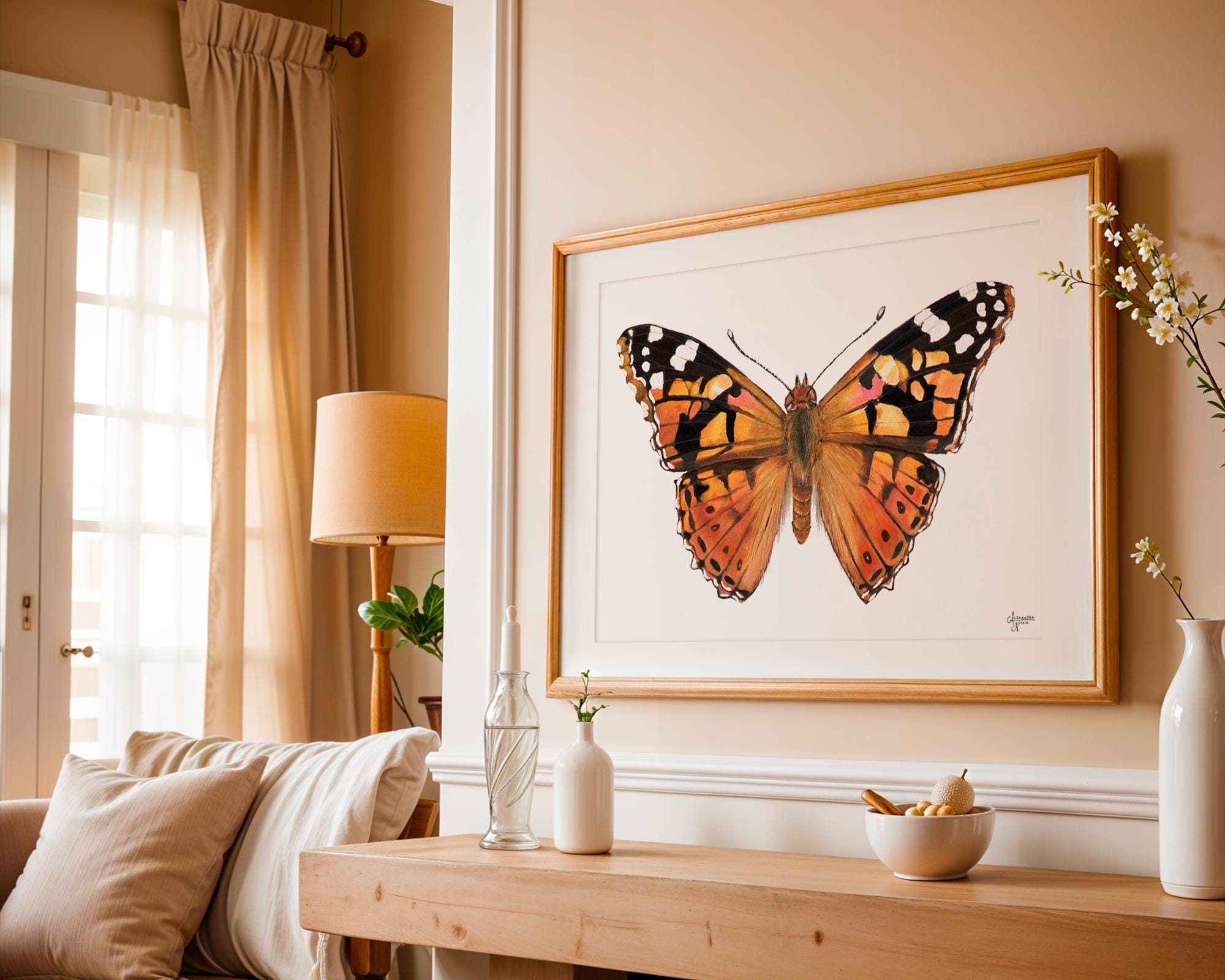 Painted Lady Butterfly Illustration - Minimalistic Nature Wall Decor - ArtByAlexandraNicole