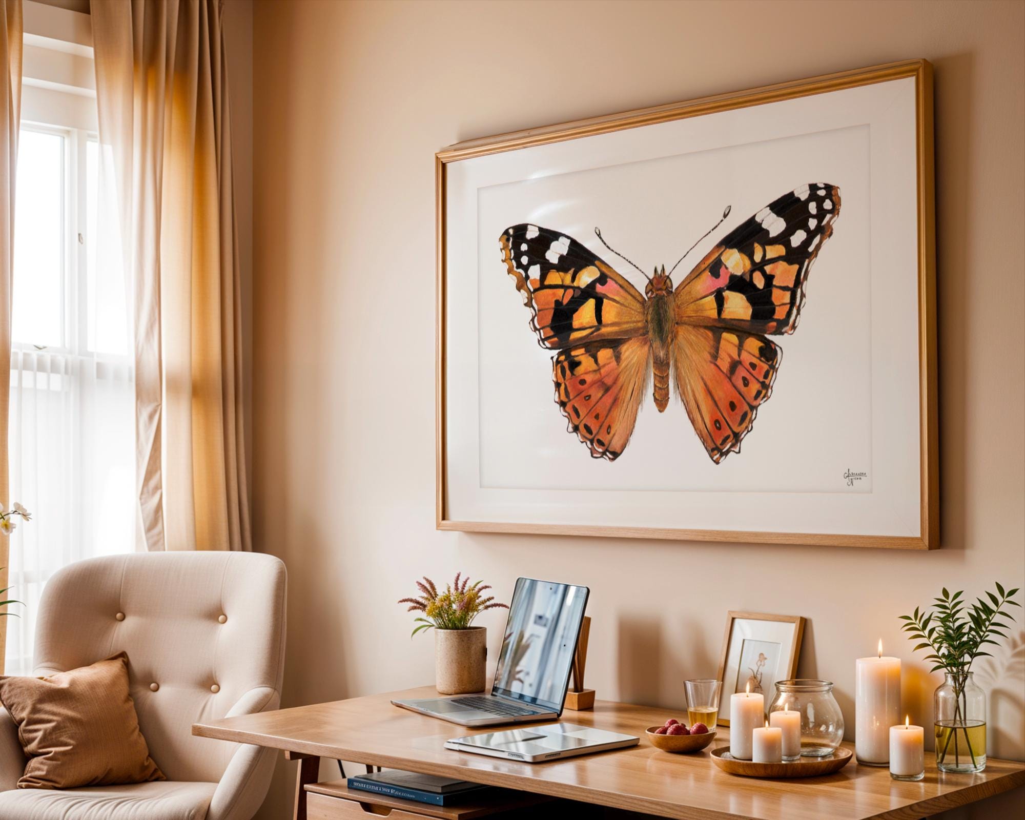 Painted Lady Butterfly Illustration - Minimalistic Nature Wall Decor - ArtByAlexandraNicole