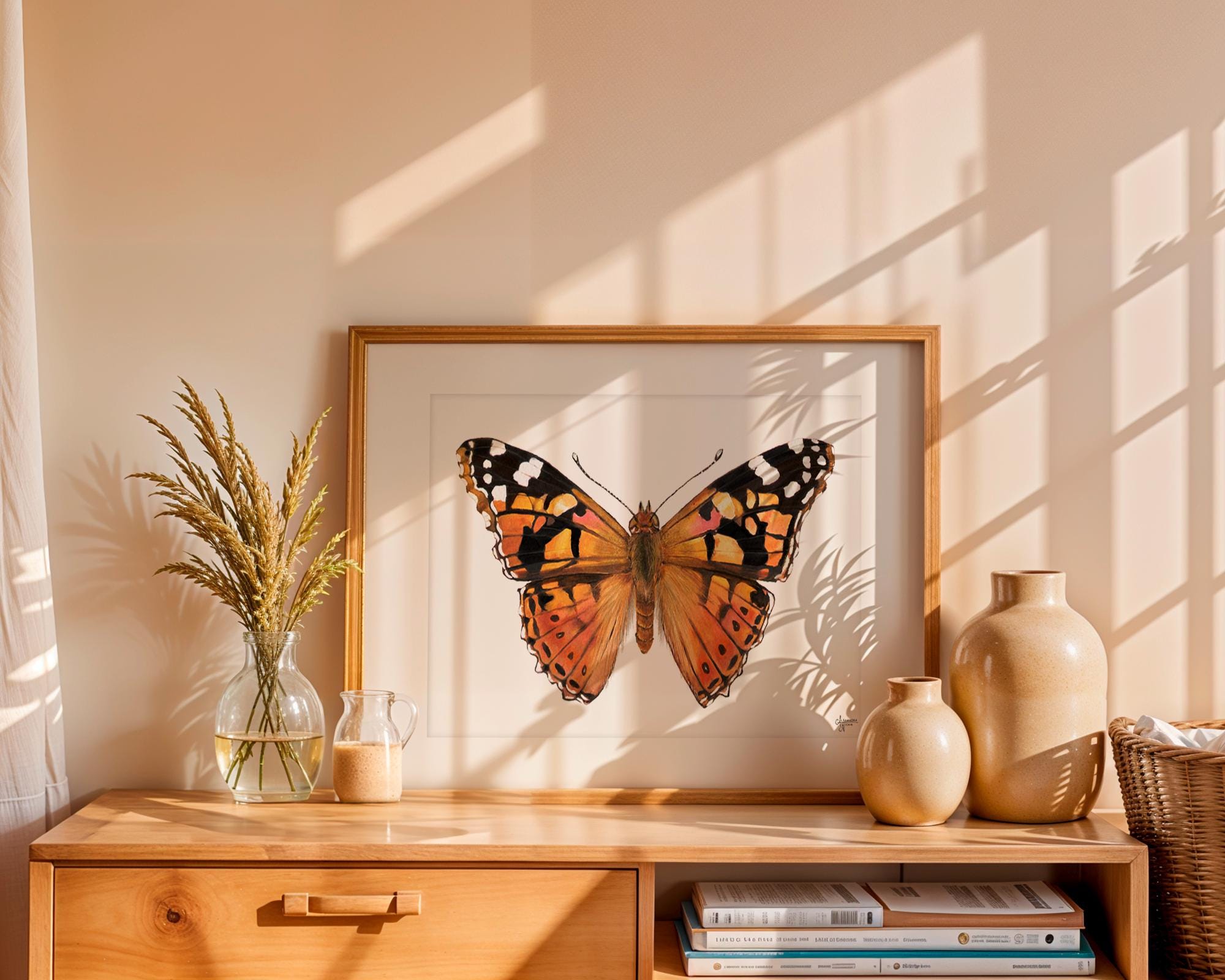 Painted Lady Butterfly Illustration - Minimalistic Nature Wall Decor - ArtByAlexandraNicole