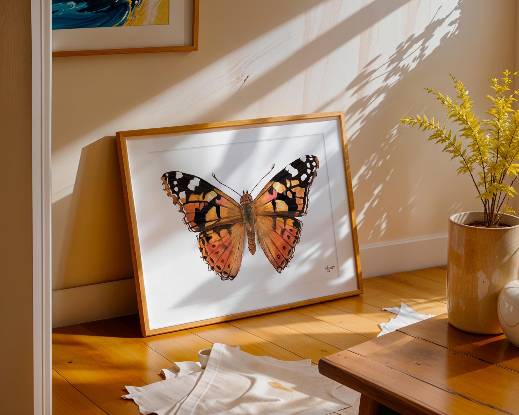 Painted Lady Butterfly Illustration - Minimalistic Nature Wall Decor - ArtByAlexandraNicole