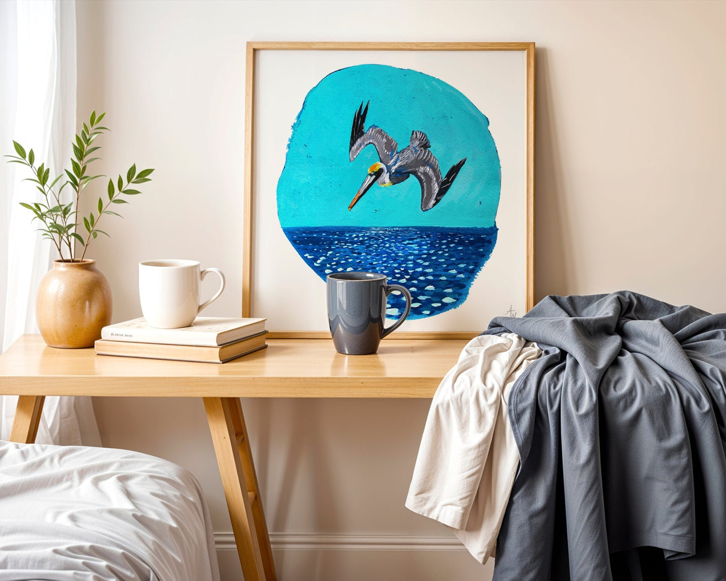 Pelican Plunge Fine Art Print: Coastal Bird Painting | Beach House Decor - ArtByAlexandraNicole