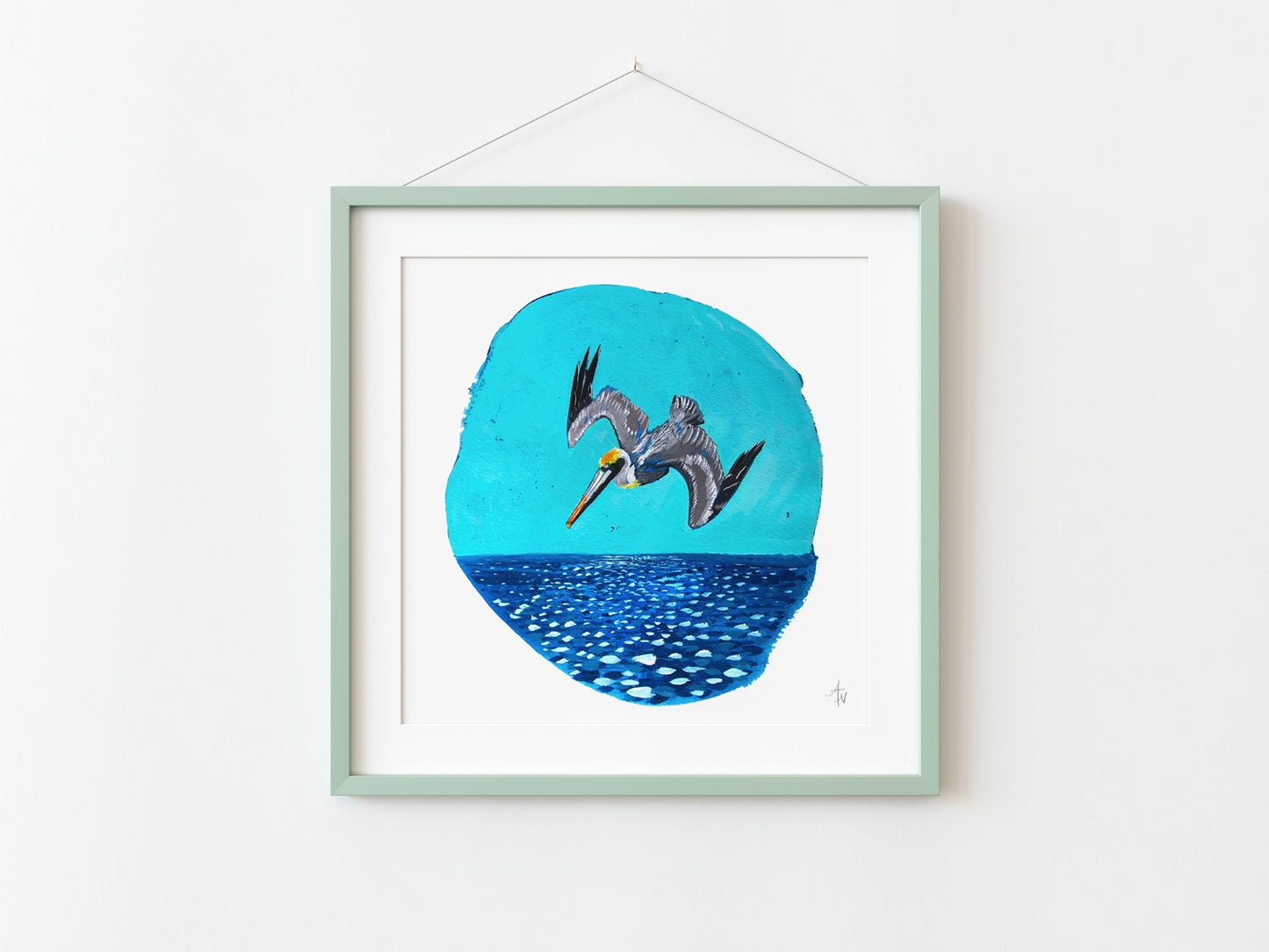 Pelican Plunge Fine Art Print: Coastal Bird Painting | Beach House Decor - ArtByAlexandraNicole