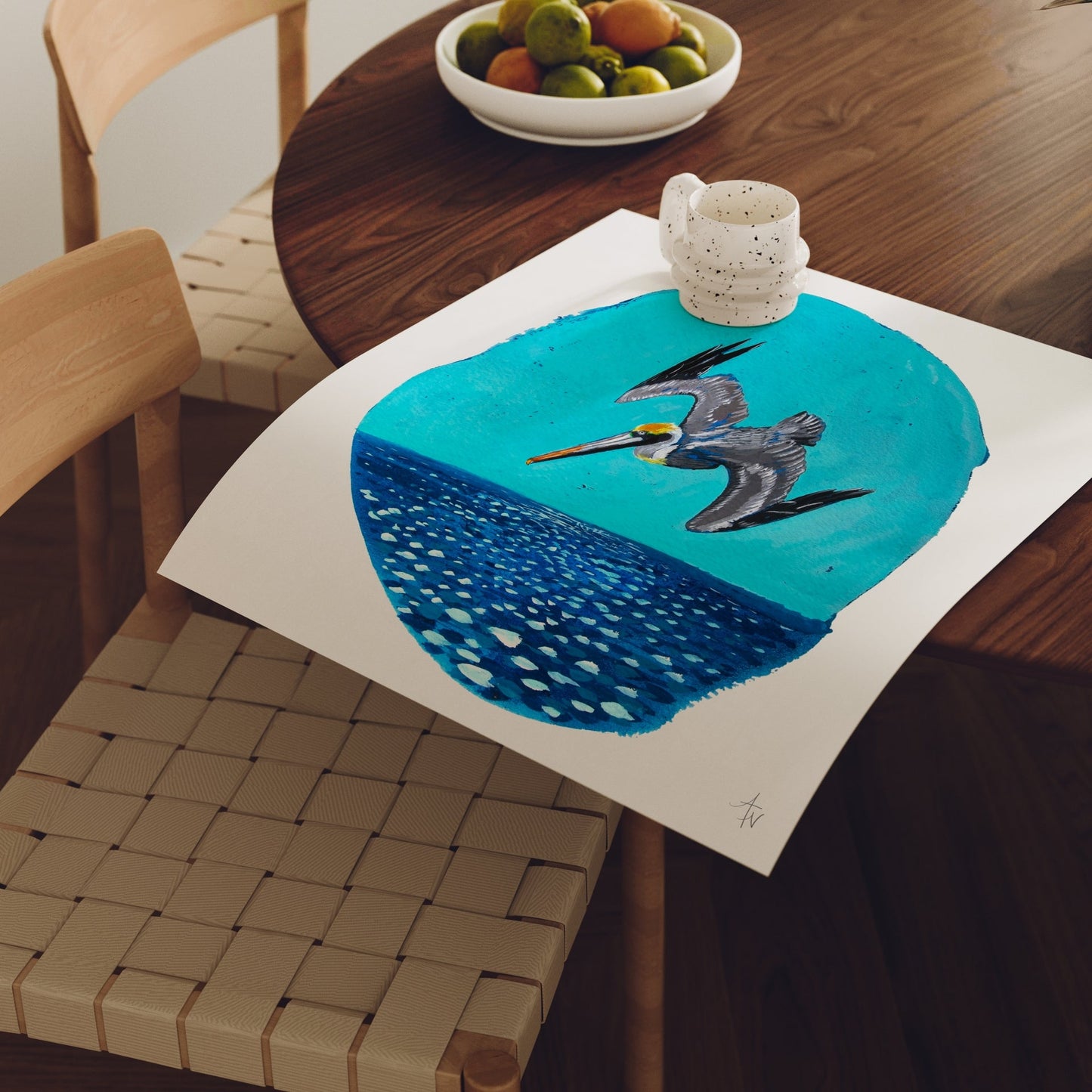 Pelican Plunge Fine Art Print: Coastal Bird Painting | Beach House Decor - ArtByAlexandraNicole