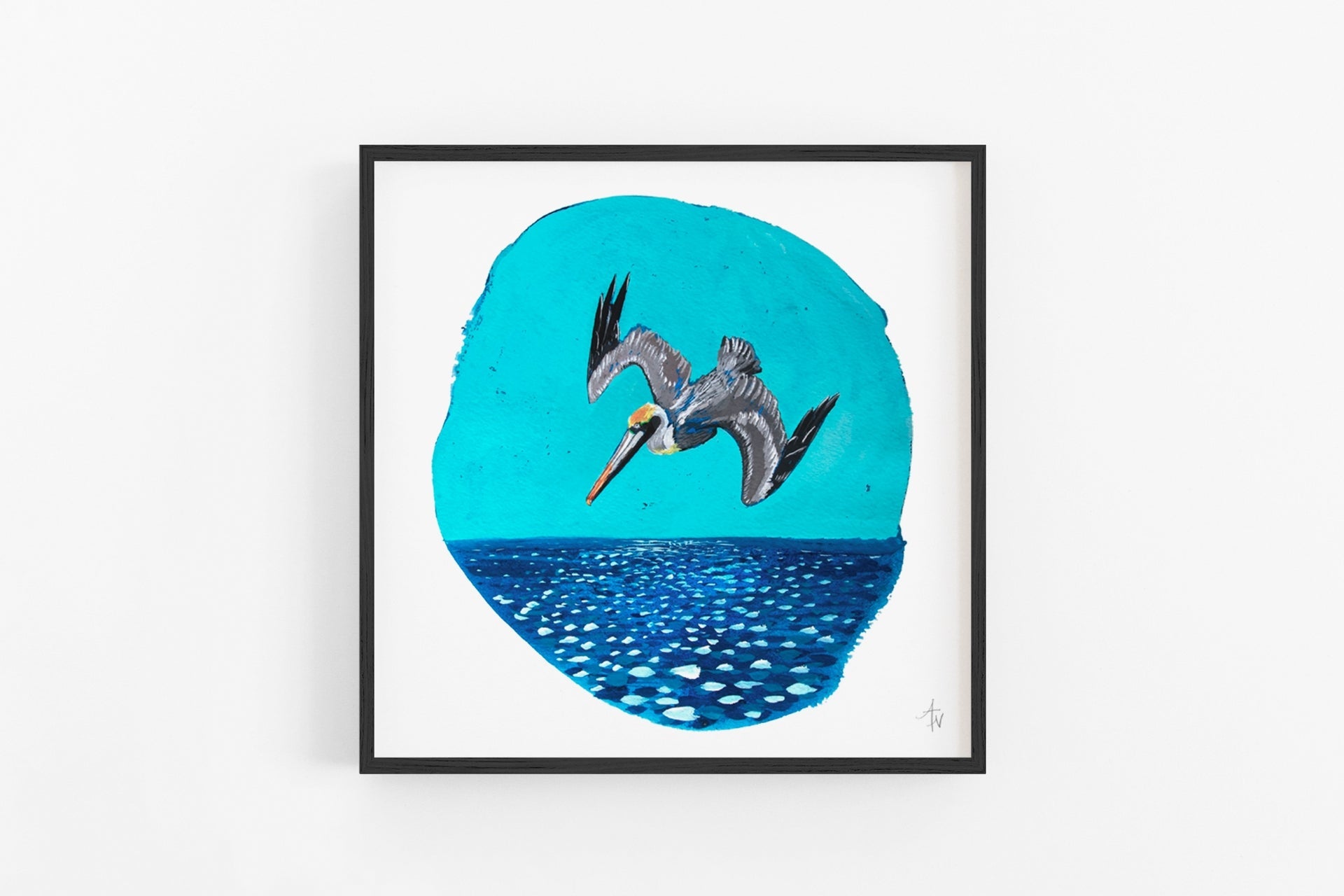 Pelican Plunge Fine Art Print: Coastal Bird Painting | Beach House Decor - ArtByAlexandraNicole