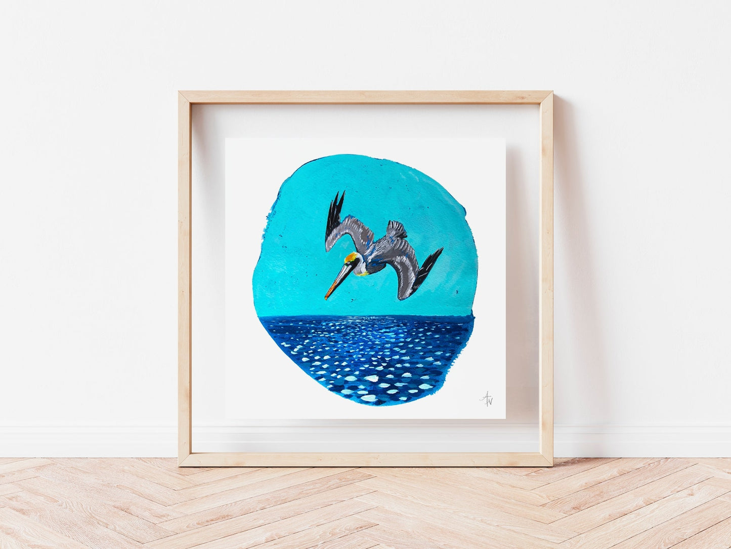 Pelican Plunge Fine Art Print: Coastal Bird Painting | Beach House Decor - ArtByAlexandraNicole