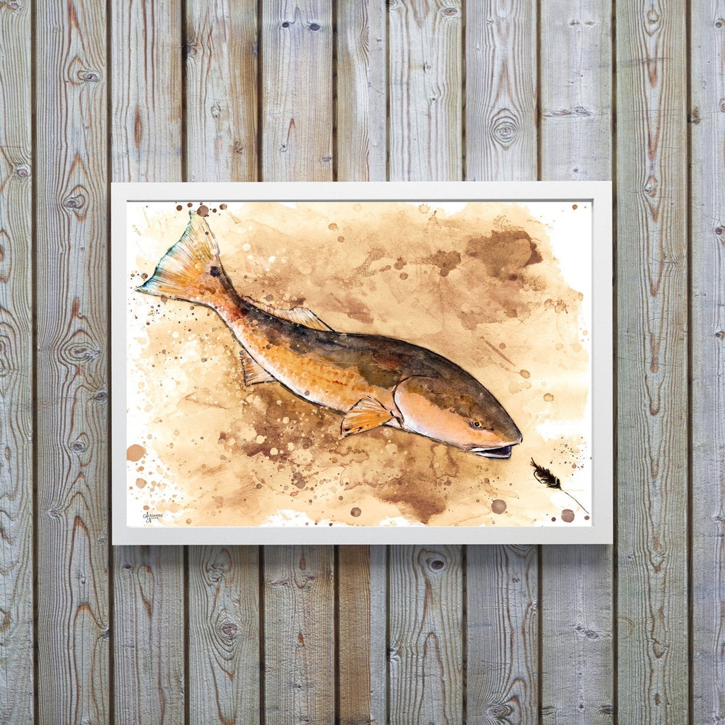 Red Fish Tea Stained Art Print - ArtByAlexandraNicole