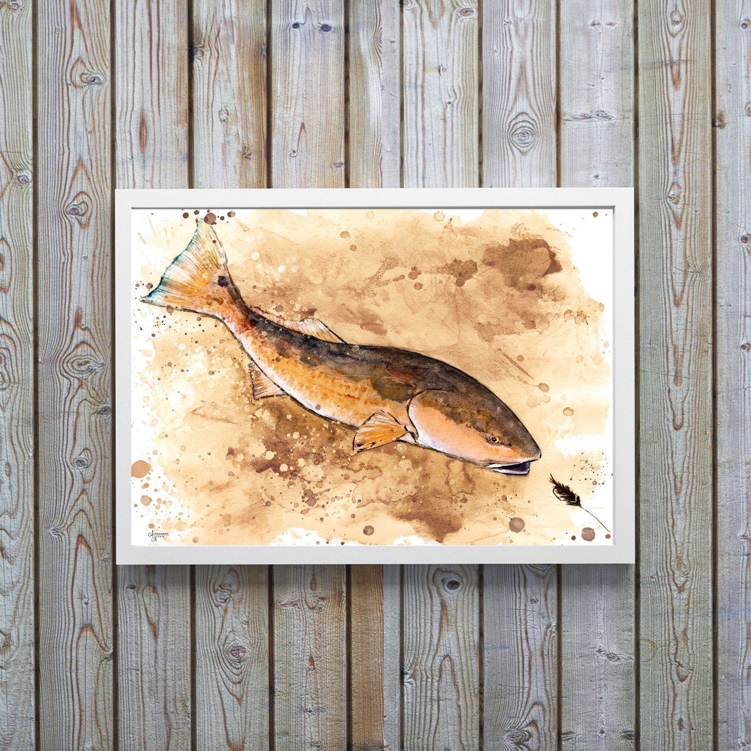 Red Fish Tea Stained Art Print - ArtByAlexandraNicole