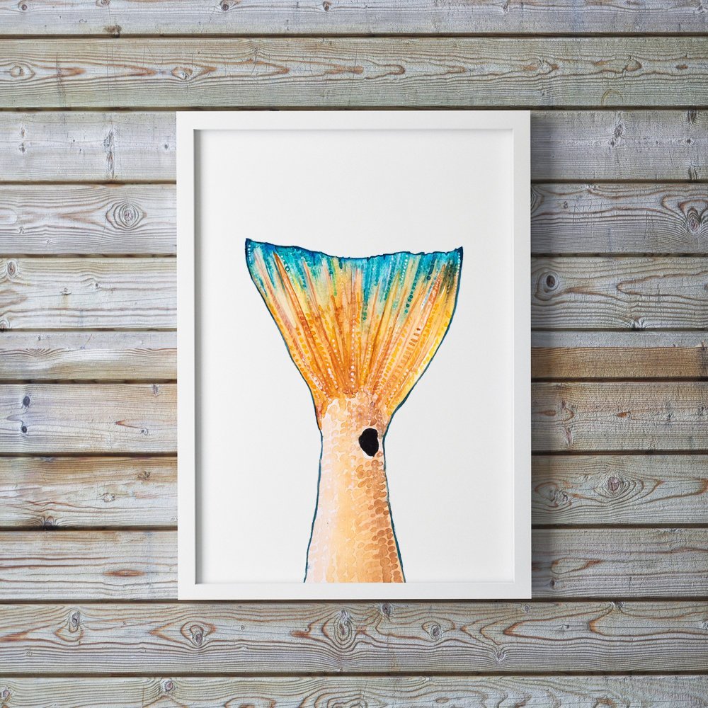 Red Fish Watercolor Fish Tail Fish Art Print - ArtByAlexandraNicole