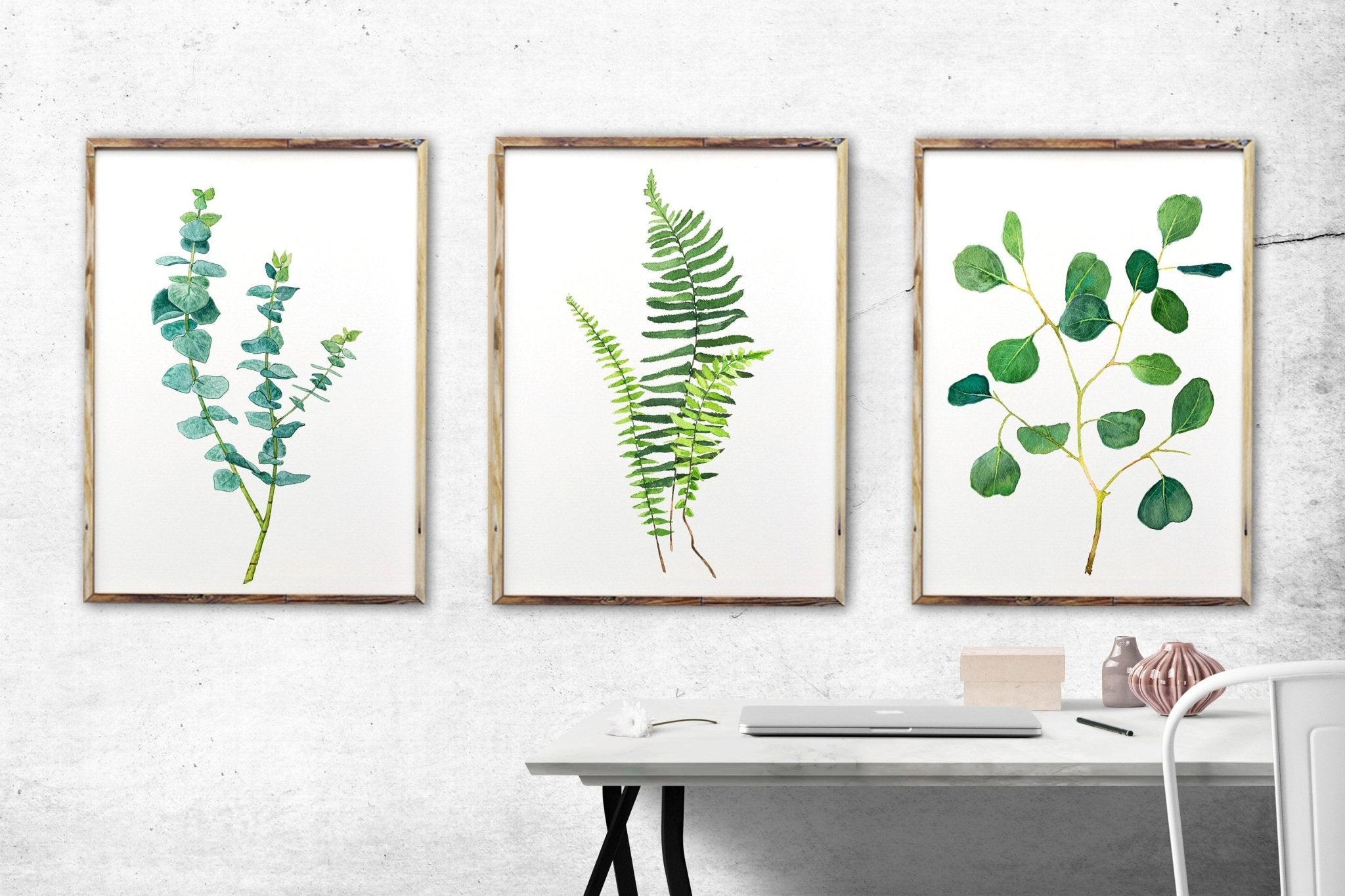 Set of 3 Botanical Prints, Eucalyptus, Fern - ArtByAlexandraNicole