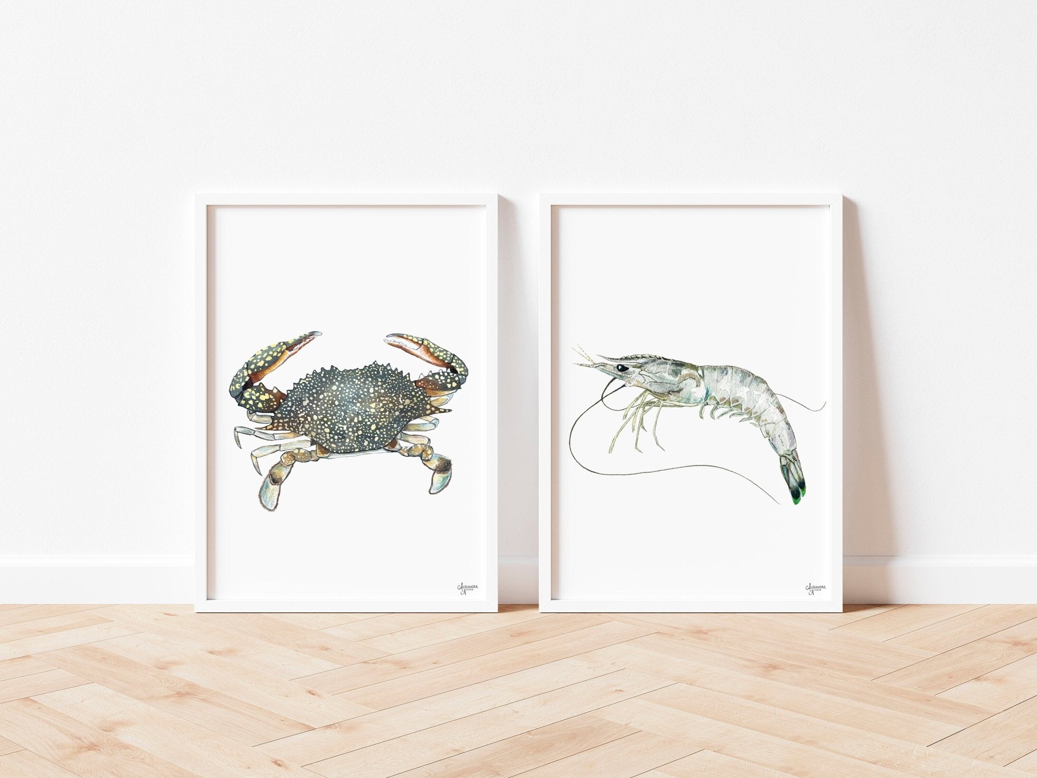 Shrimp and Crab Art Print Set - ArtByAlexandraNicole