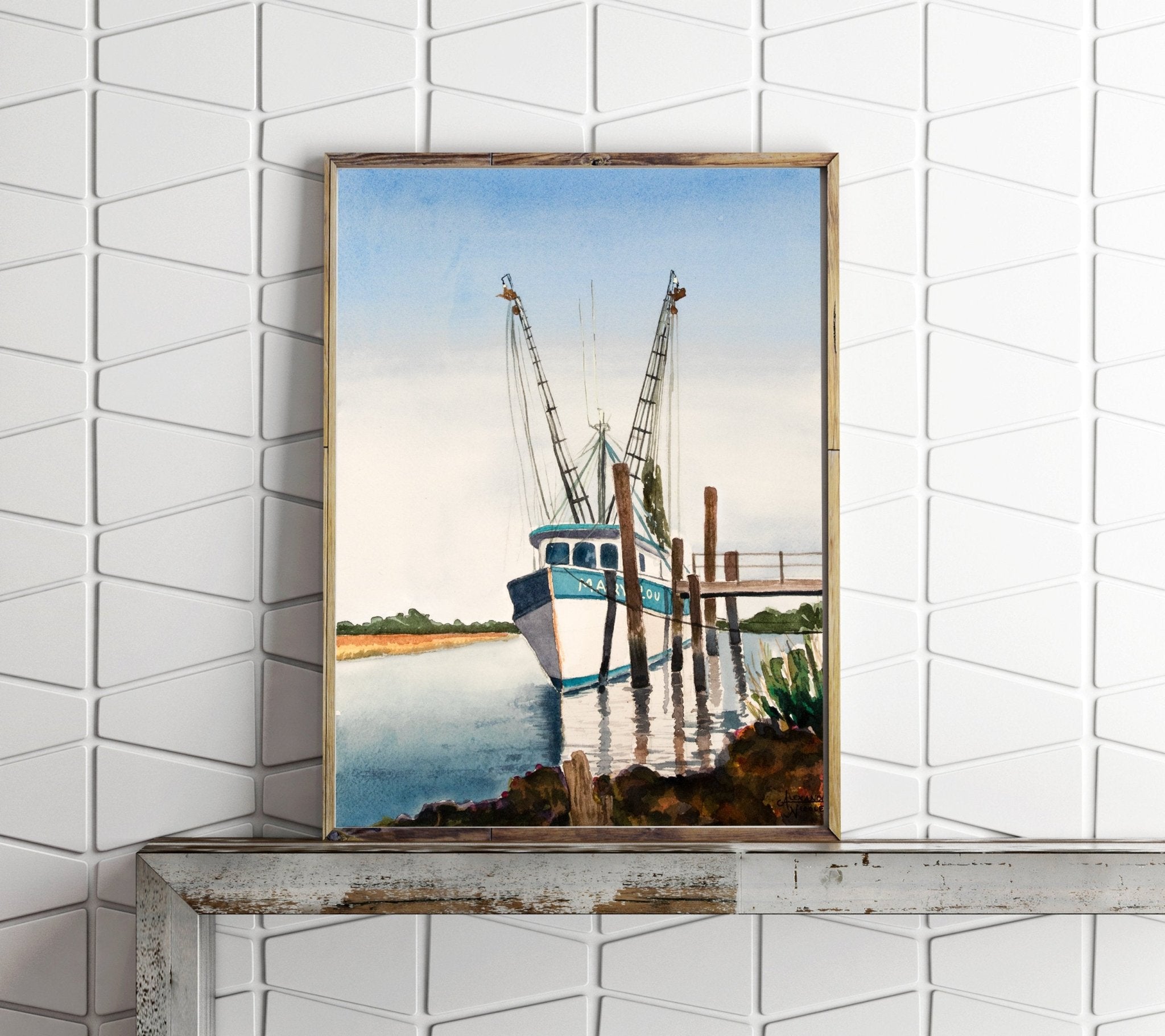 Shrimp Boat Print, Lowcountry Art - ArtByAlexandraNicole
