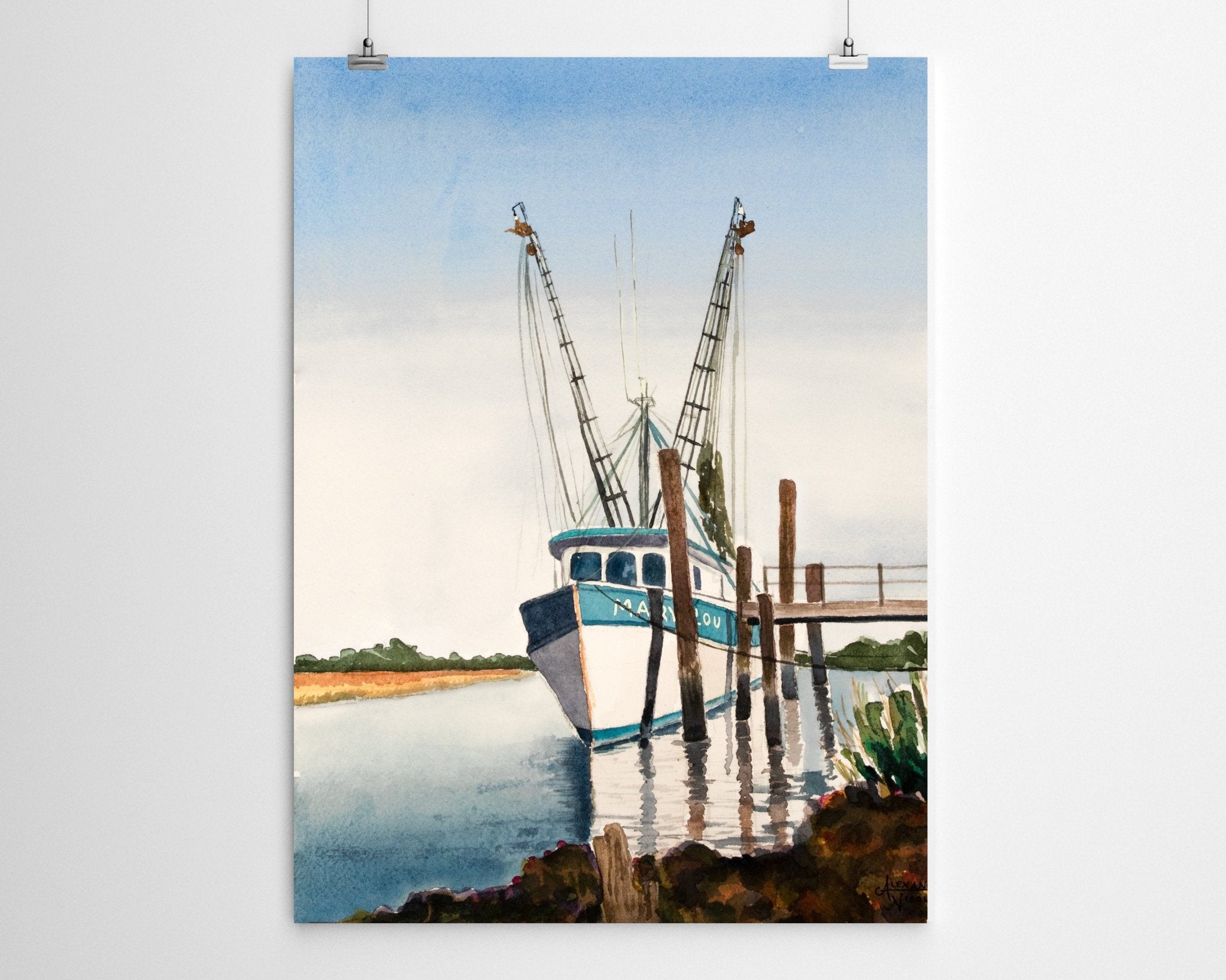 Shrimp Boat Print, Lowcountry Art - ArtByAlexandraNicole