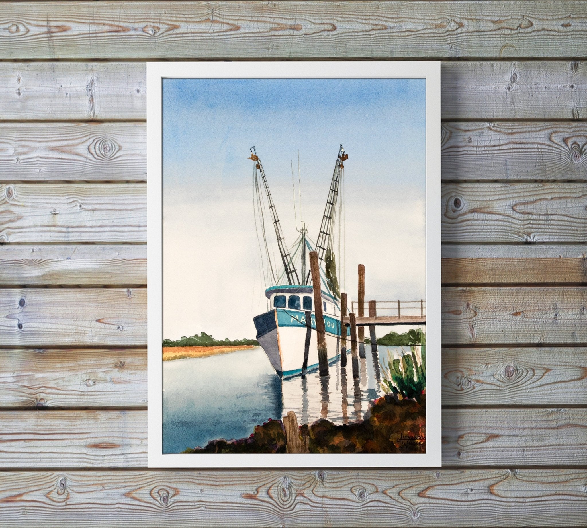 Shrimp Boat Print, Lowcountry Art - ArtByAlexandraNicole