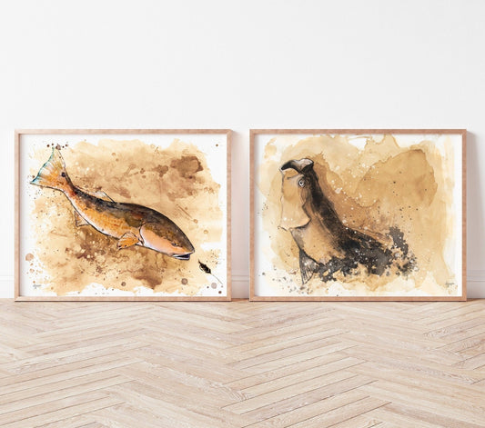 Tarpon and Red Fish Tea Stained Art Prints - ArtByAlexandraNicole