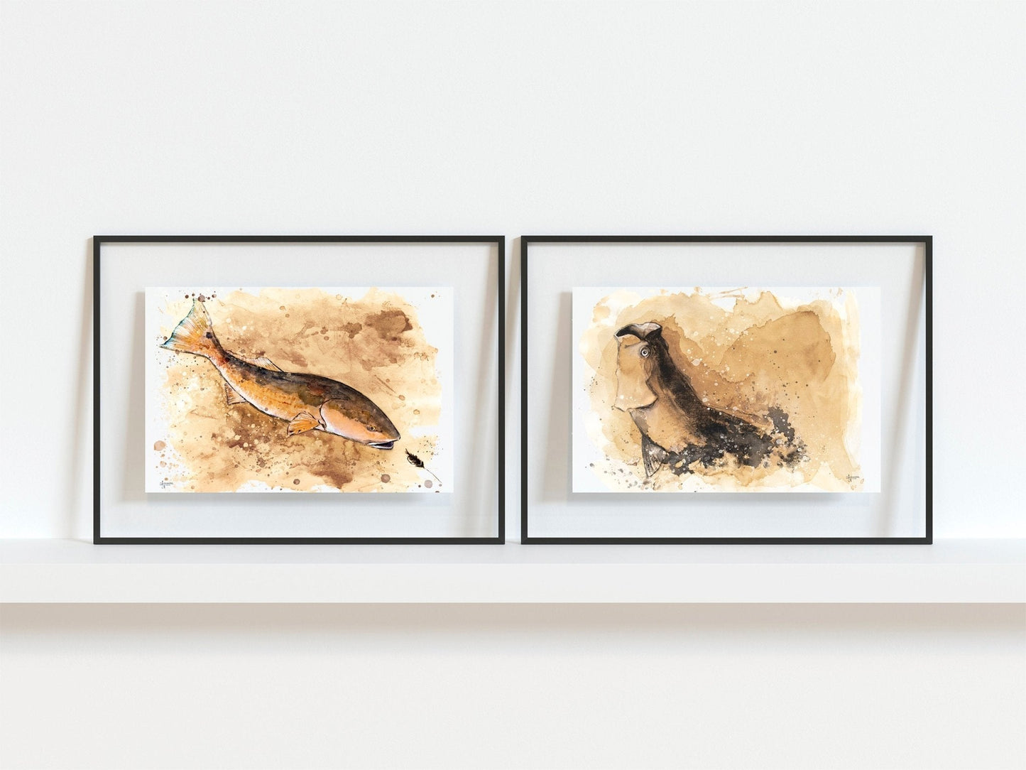 Tarpon and Red Fish Tea Stained Art Prints - ArtByAlexandraNicole
