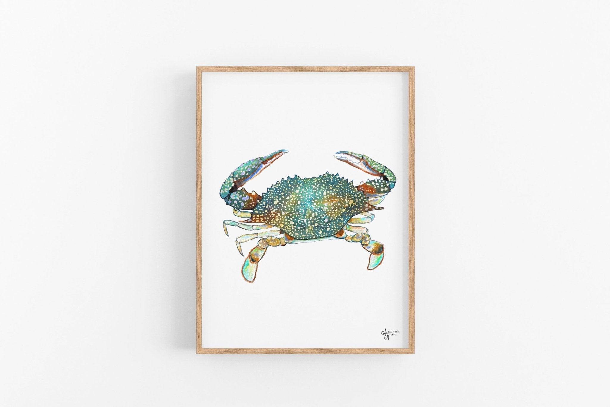 Turquoise Speckled Swimming Crab - ArtByAlexandraNicole