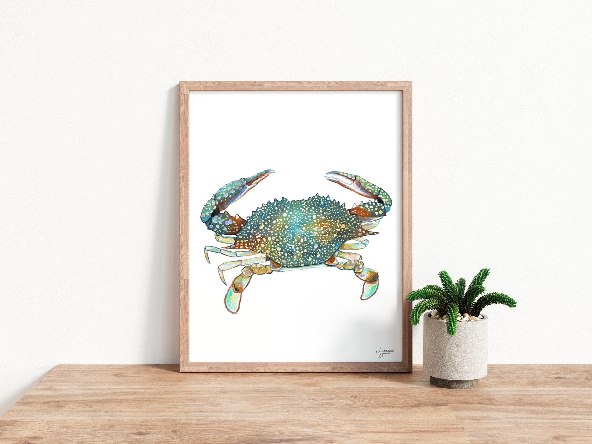 Turquoise Speckled Swimming Crab - ArtByAlexandraNicole