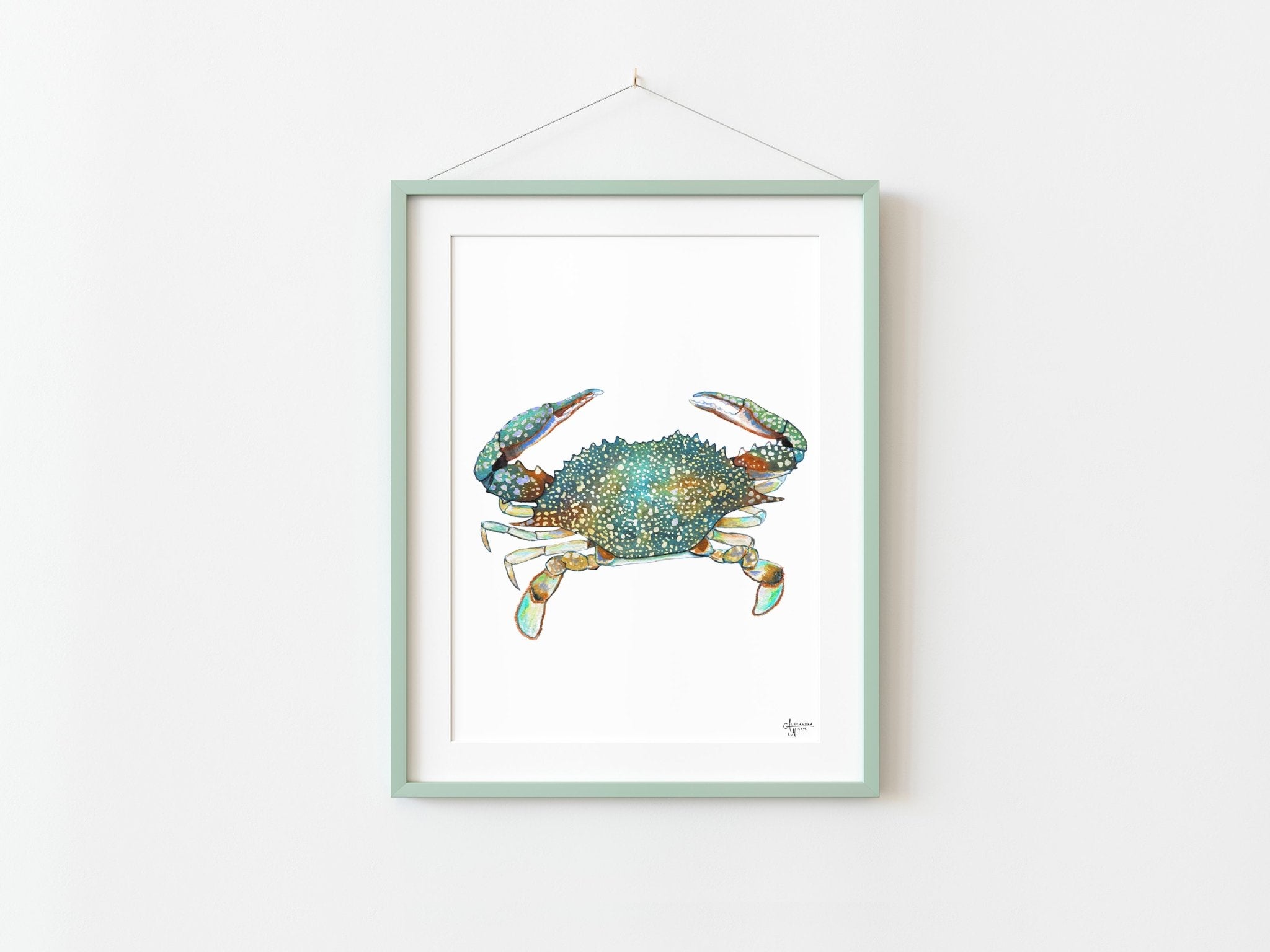 Turquoise Speckled Swimming Crab - ArtByAlexandraNicole