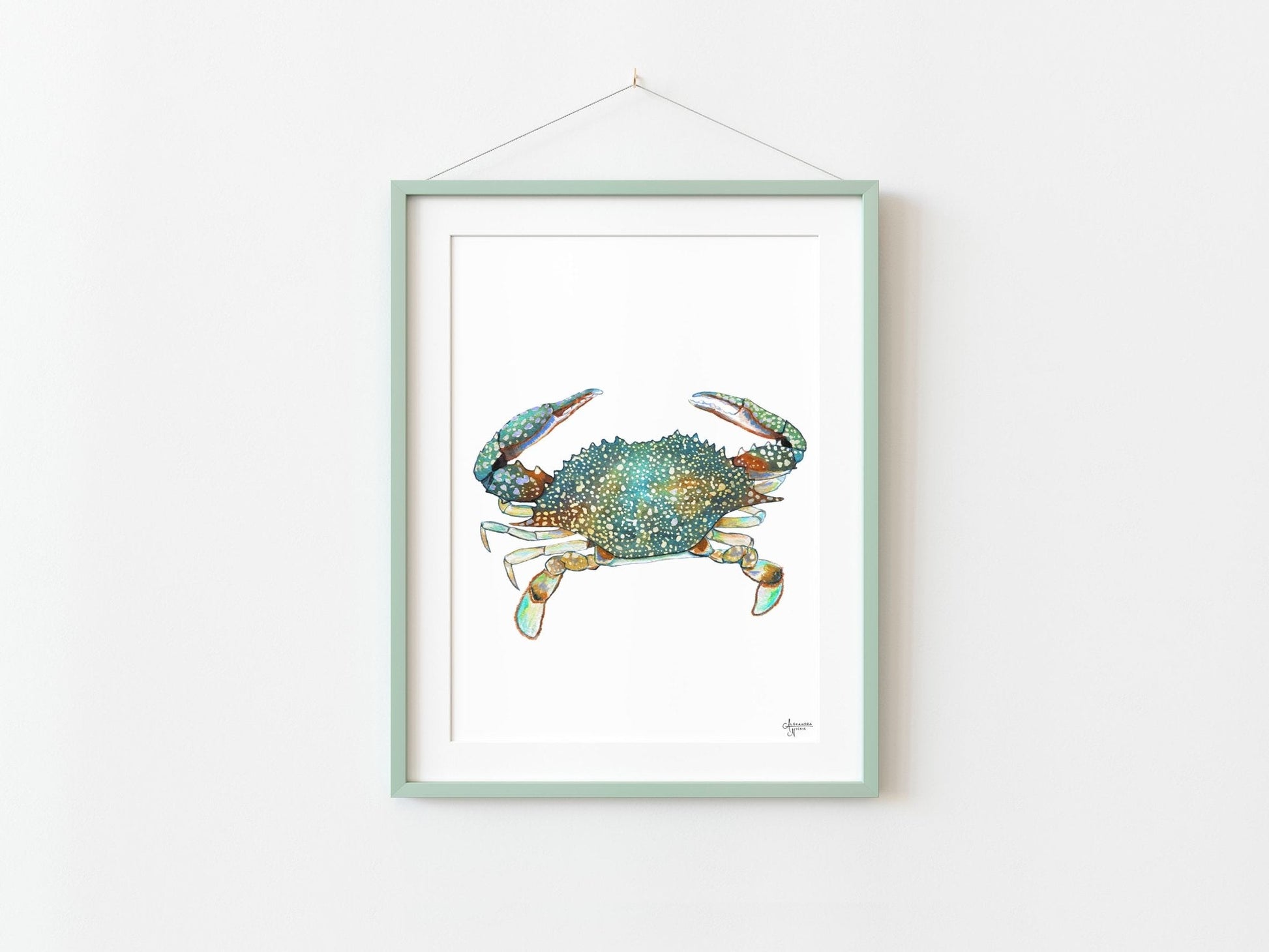 Turquoise Speckled Swimming Crab - ArtByAlexandraNicole