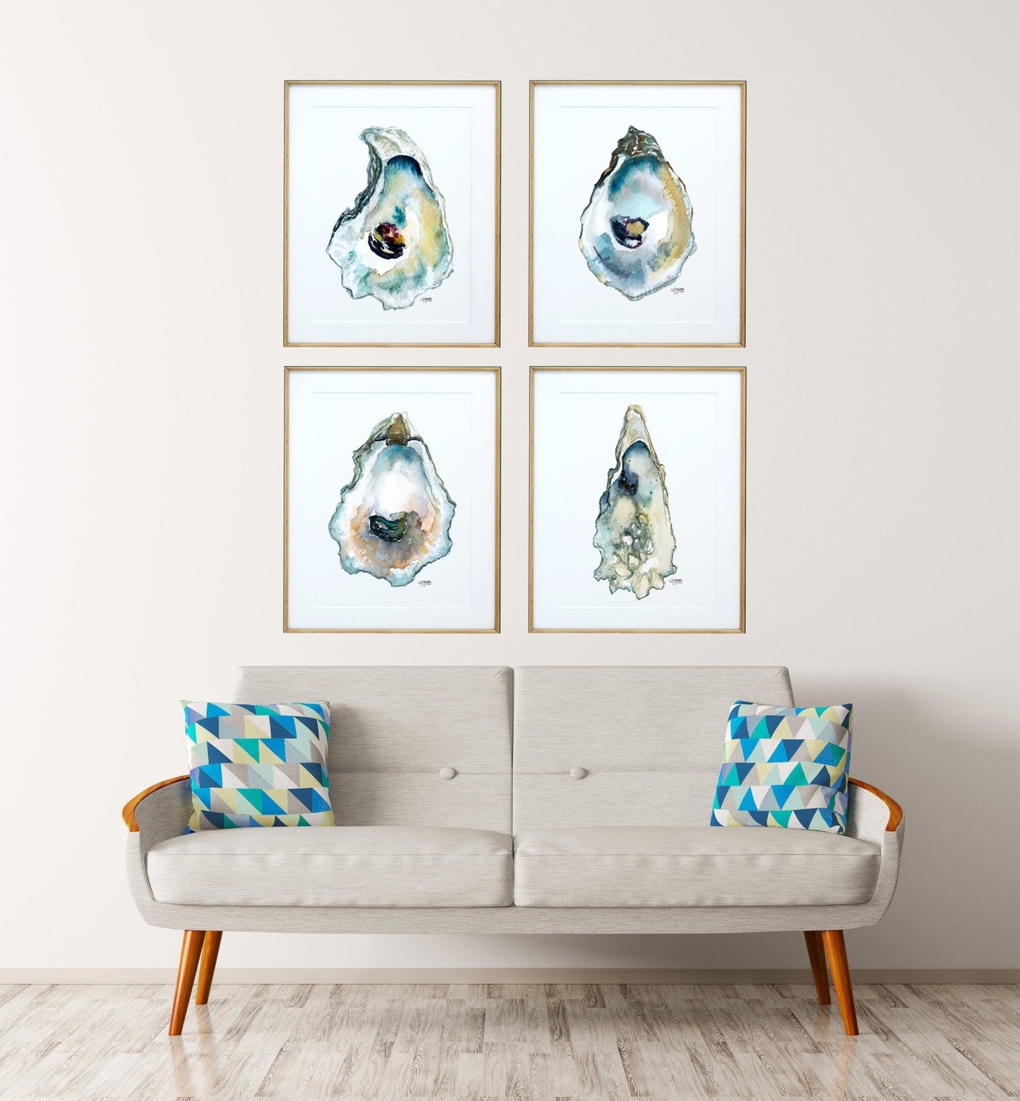 Watercolor Oyster Art Print Set of 4 - ArtByAlexandraNicole
