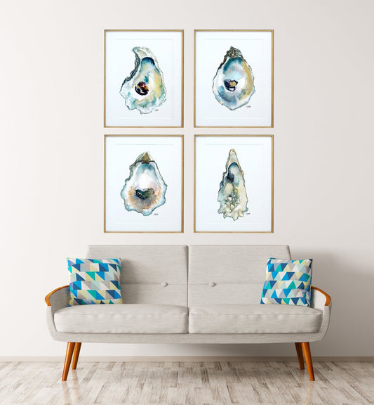 Watercolor Oyster Art Print Set of 4 - ArtByAlexandraNicole