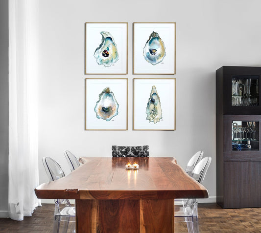Watercolor Oyster Art Print Set of 4 - ArtByAlexandraNicole