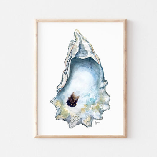 Watercolor Oyster Shell Fine Art Print, Title Great Dunes - ArtByAlexandraNicole