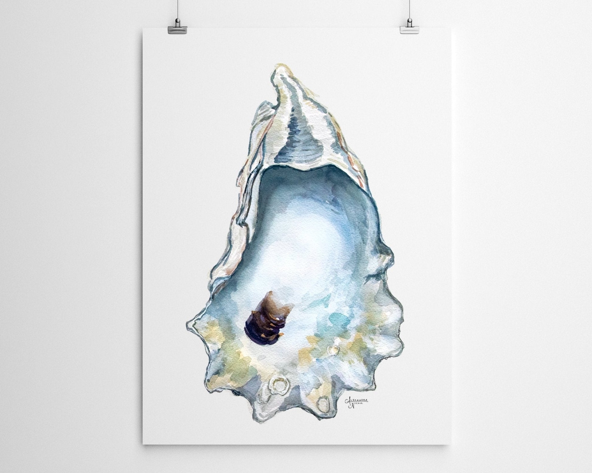 Watercolor Oyster Shell Fine Art Print, Title Great Dunes - ArtByAlexandraNicole