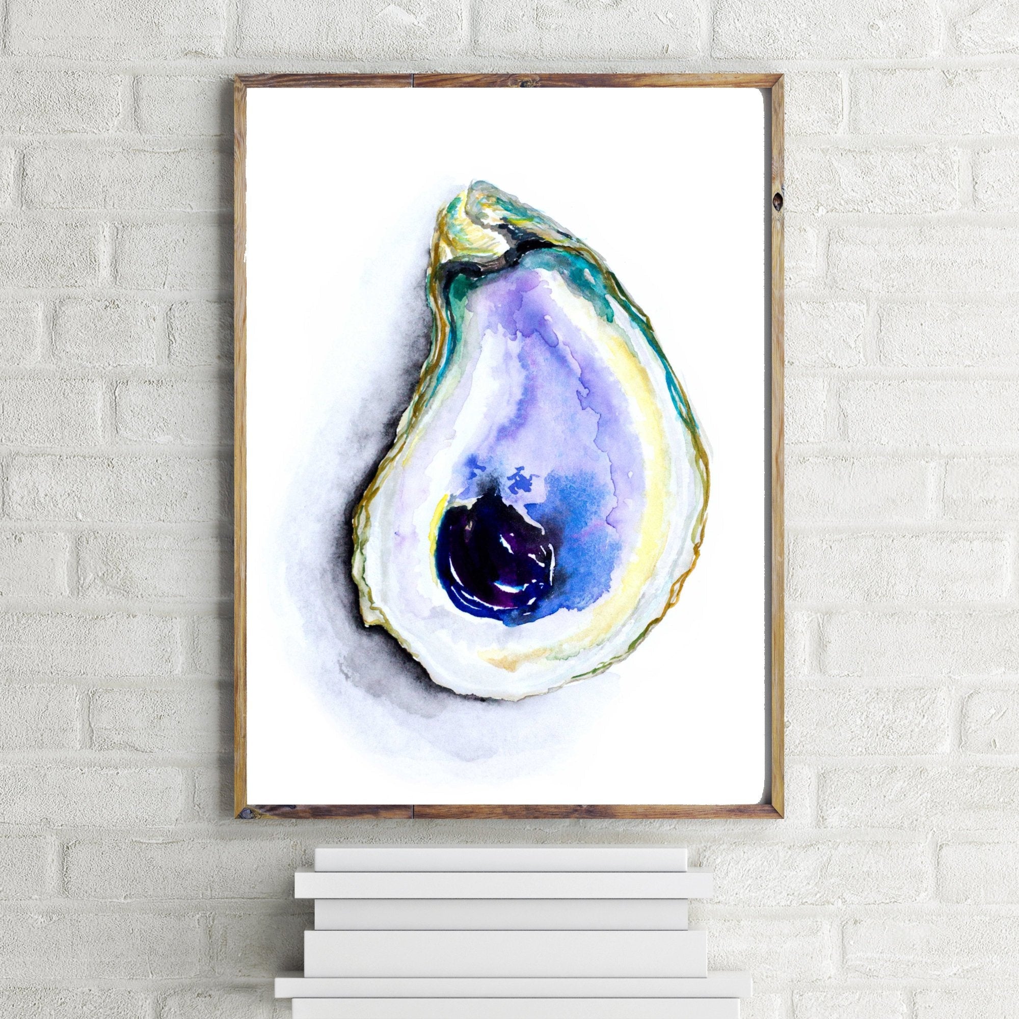 Watercolor Oyster Shell Trio Print Set in Purple, Yellow and Green - ArtByAlexandraNicole