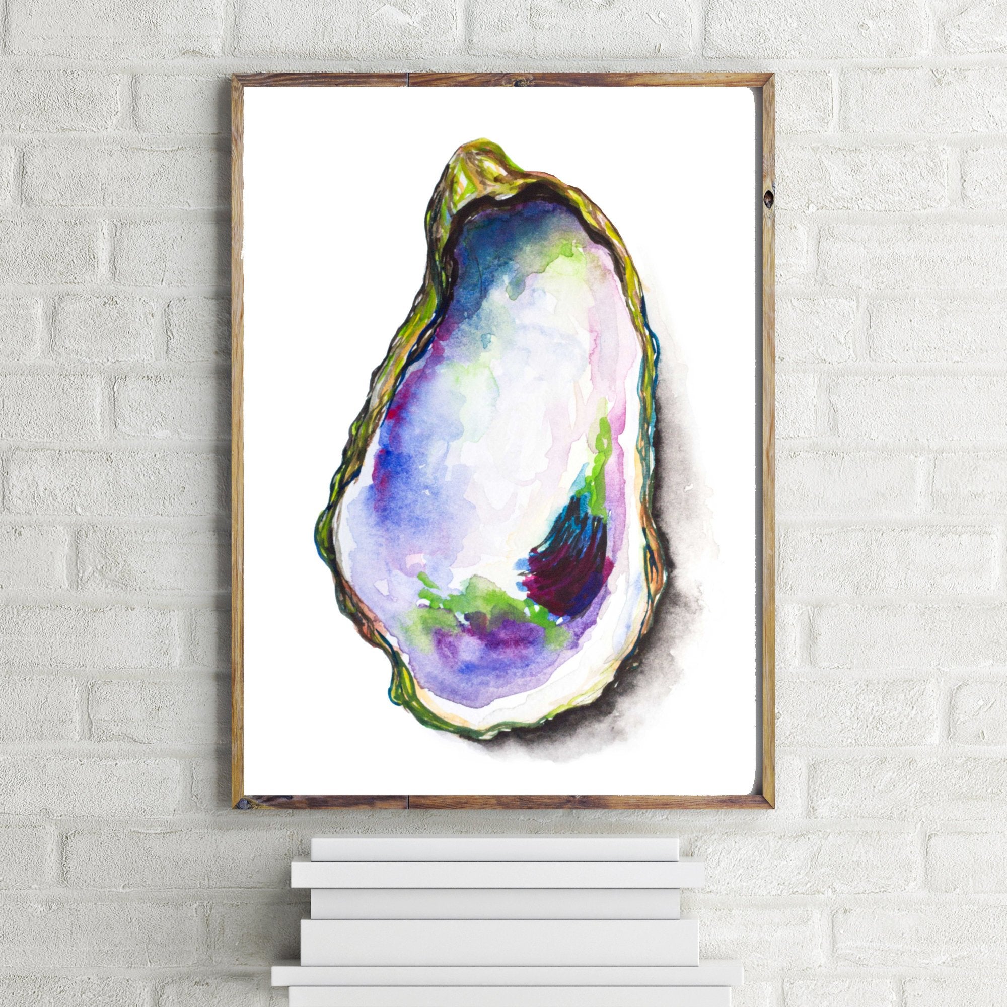 Watercolor Oyster Shell Trio Print Set in Purple, Yellow and Green - ArtByAlexandraNicole