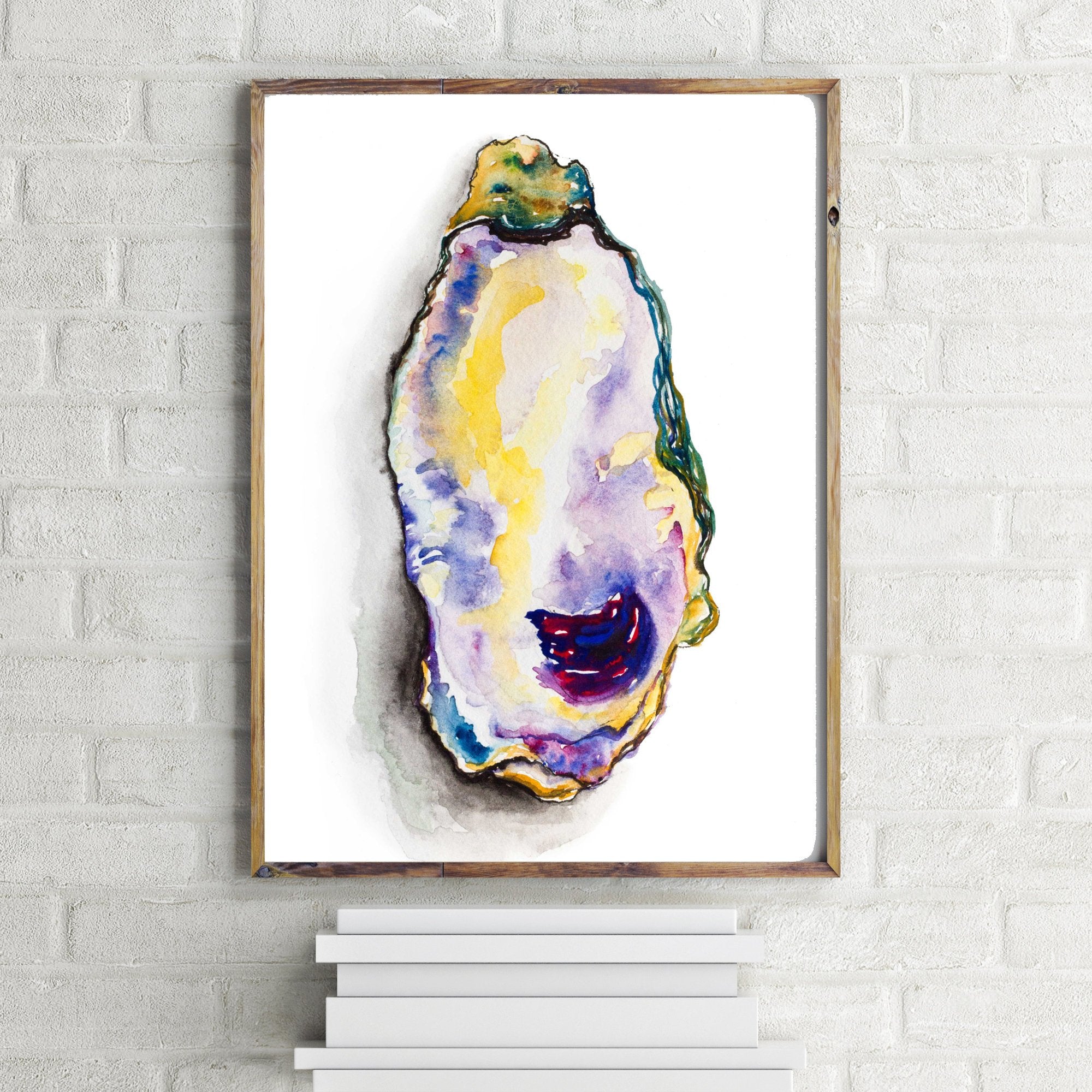 Watercolor Oyster Shell Trio Print Set in Purple, Yellow and Green - ArtByAlexandraNicole