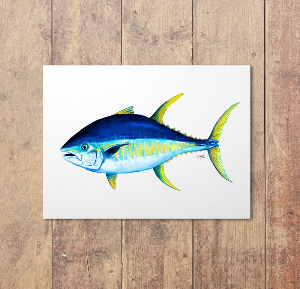 Yellowfin Tuna Watercolor Art Print - ArtByAlexandraNicole