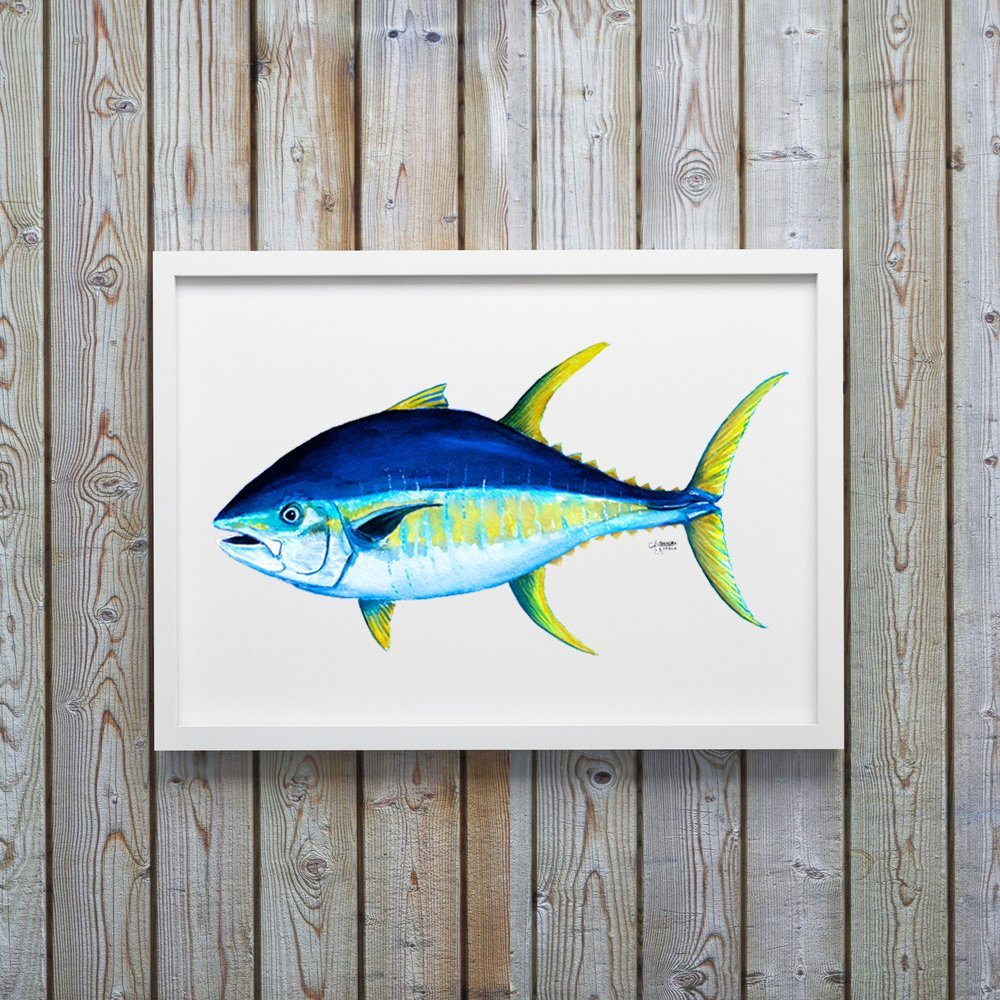Yellowfin Tuna Watercolor Art Print - ArtByAlexandraNicole