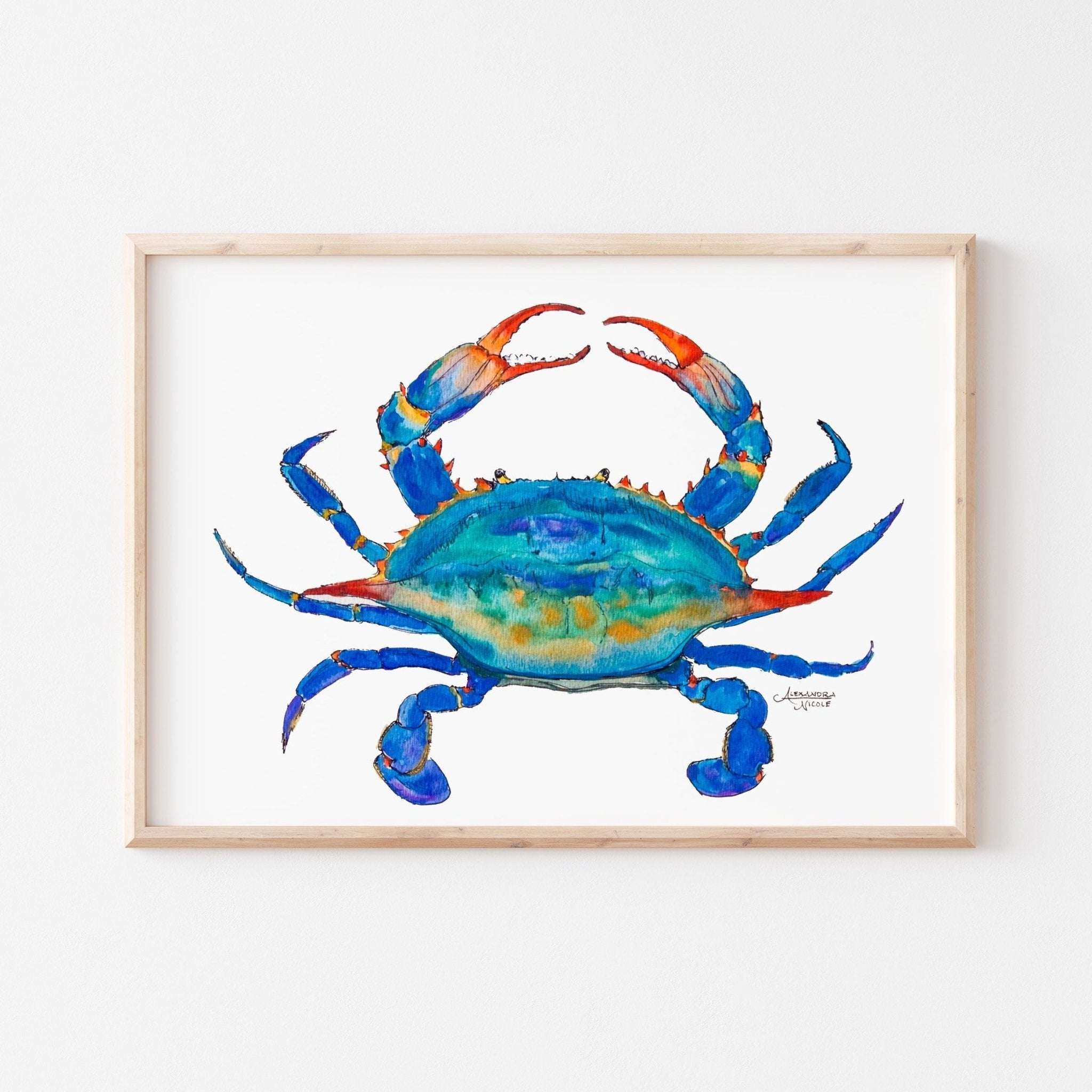 Blue Crab Watercolor Art Print - ArtByAlexandraNicole