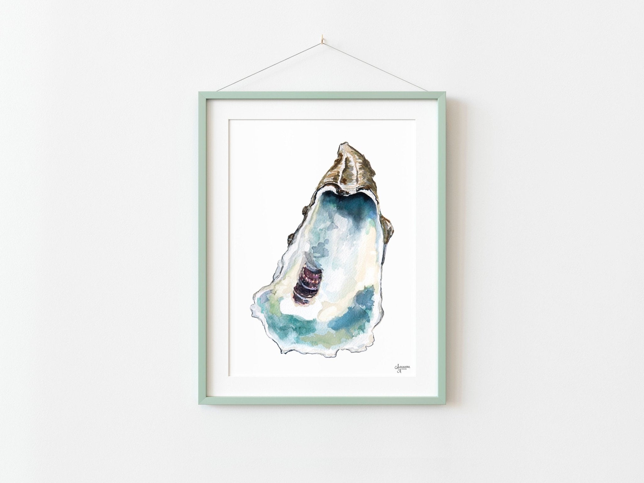 Blue Oyster Watercolor Print, Oyster Art - ArtByAlexandraNicole