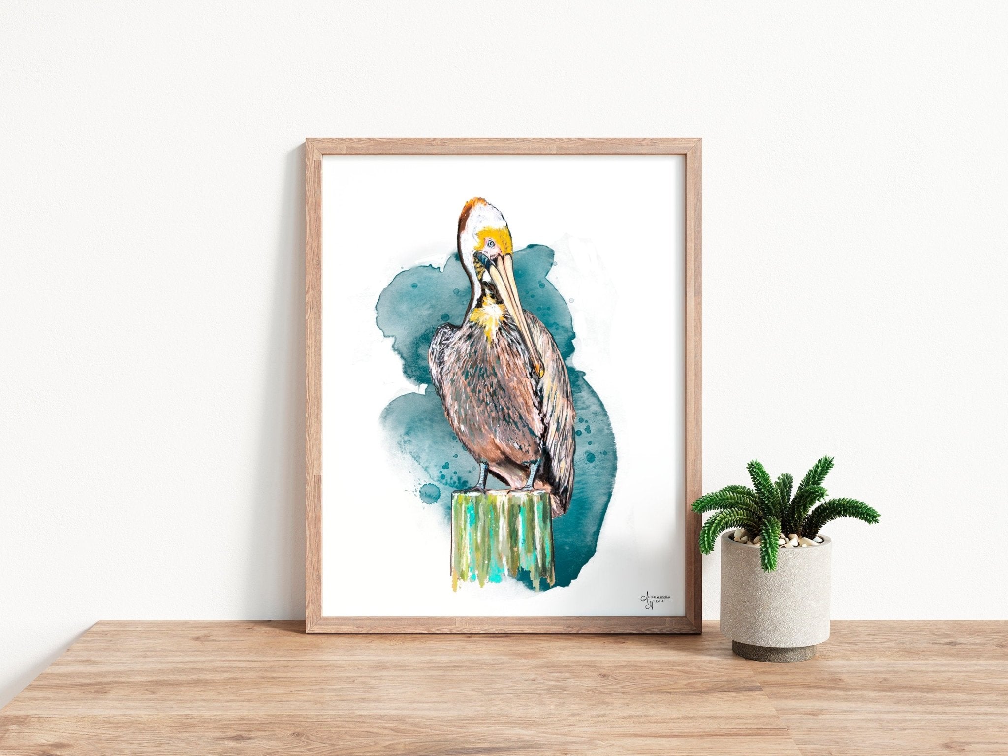 Brown Pelican Art Print - ArtByAlexandraNicole