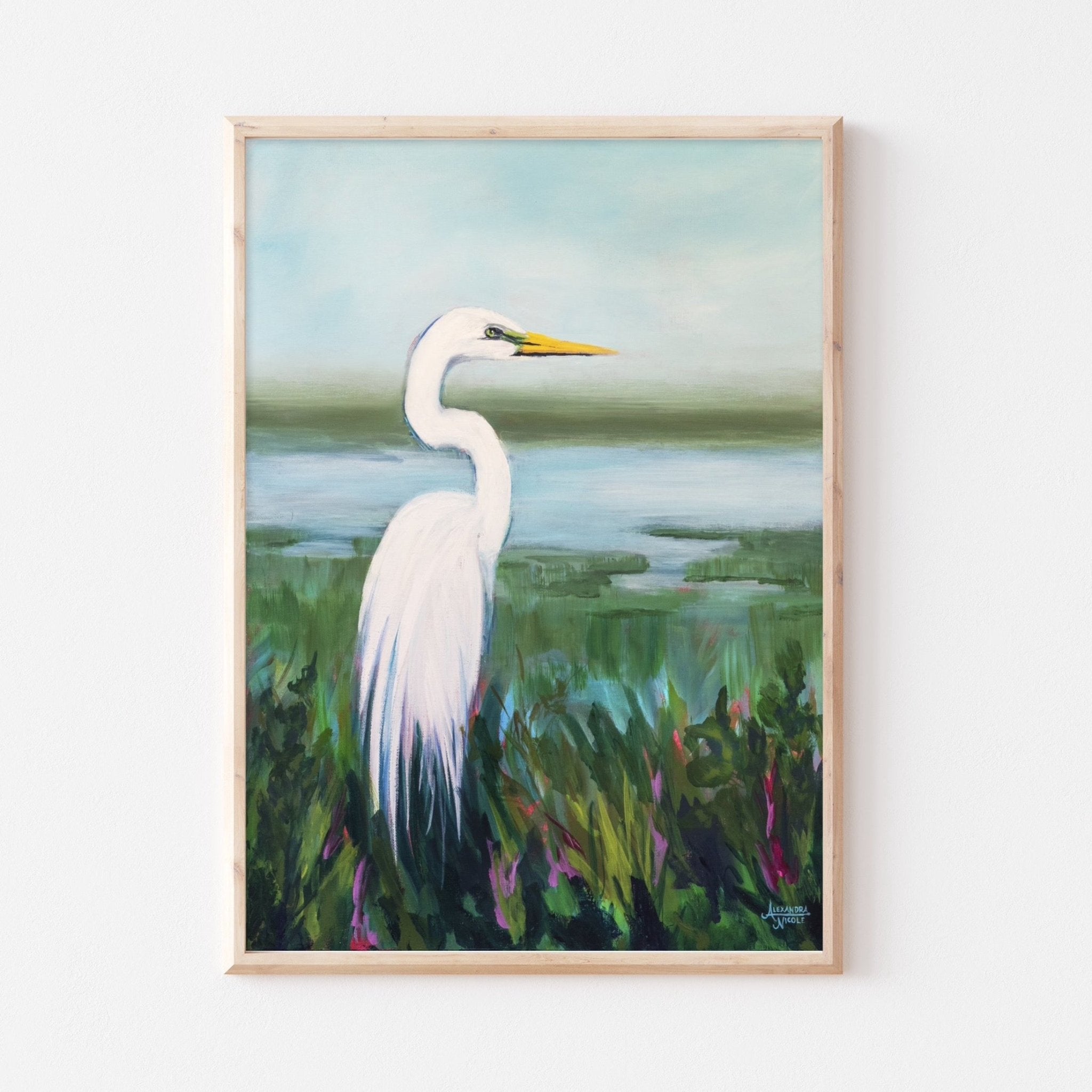 Egret Looking Over The Marsh - ArtByAlexandraNicole