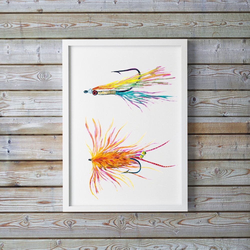 Fly Fishing Print Colorful Clouser and Orange Shrimp - ArtByAlexandraNicole