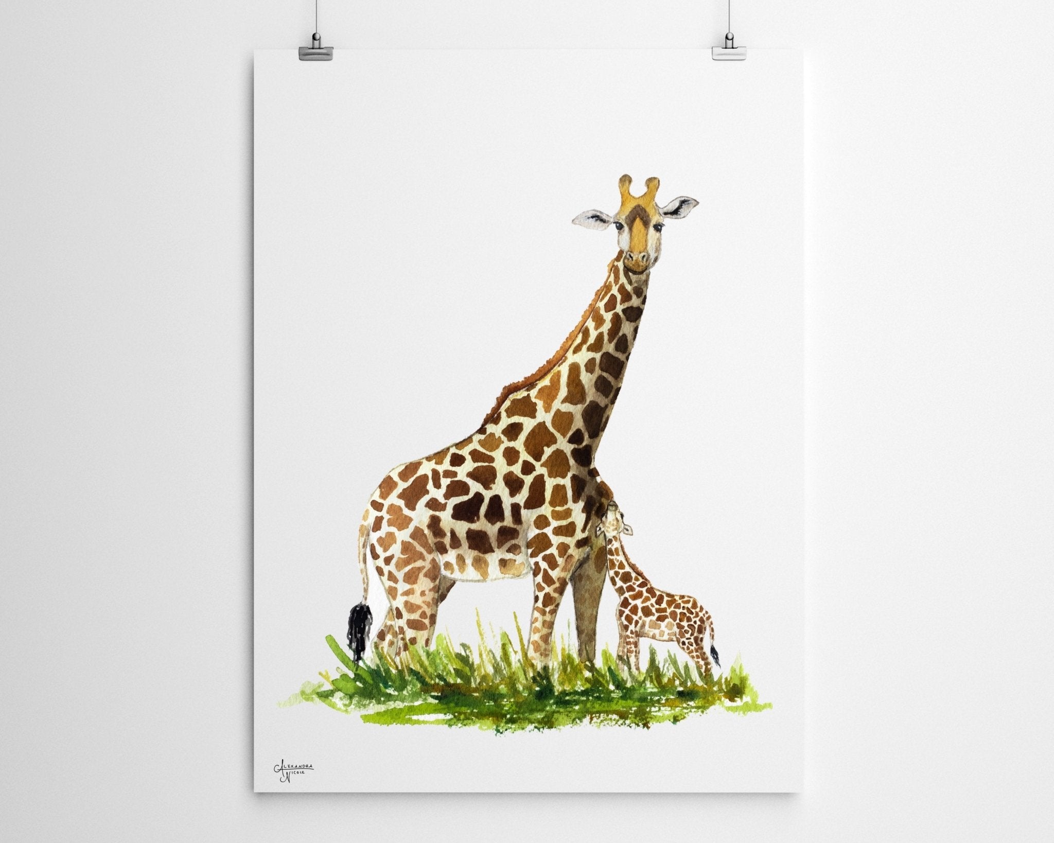Mother and Baby Giraffe Fine Art Print - ArtByAlexandraNicole