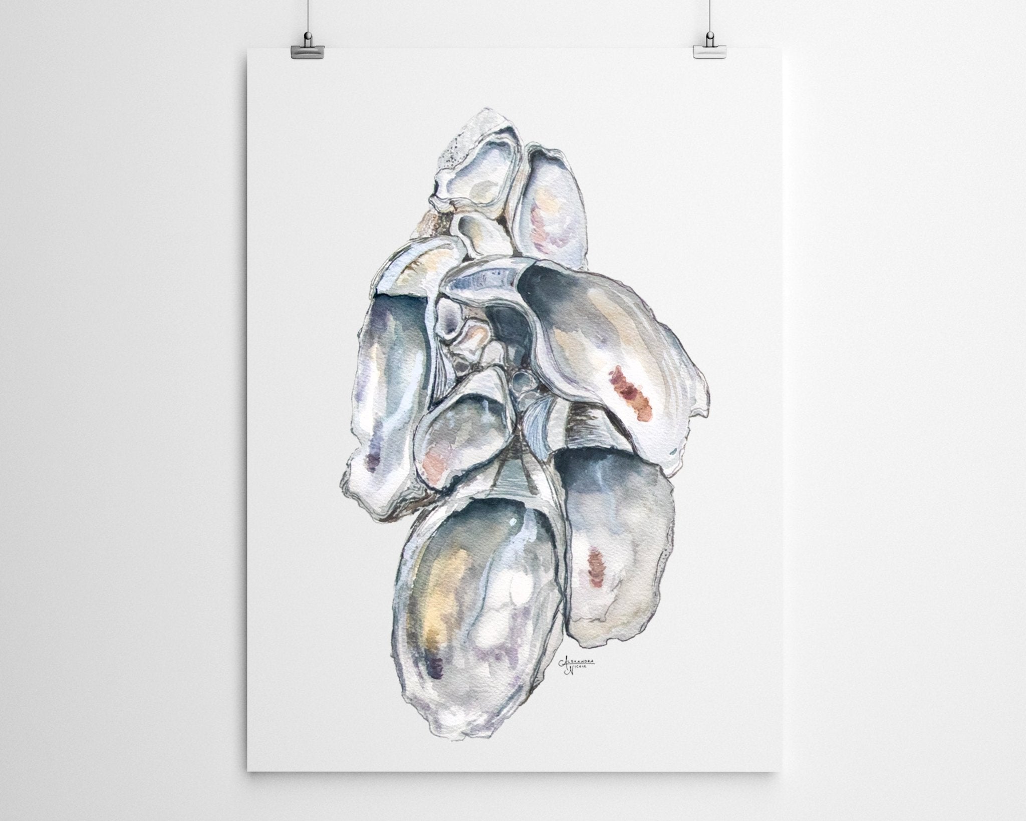 Oyster Cluster 1 Watercolor Oyster Print - ArtByAlexandraNicole