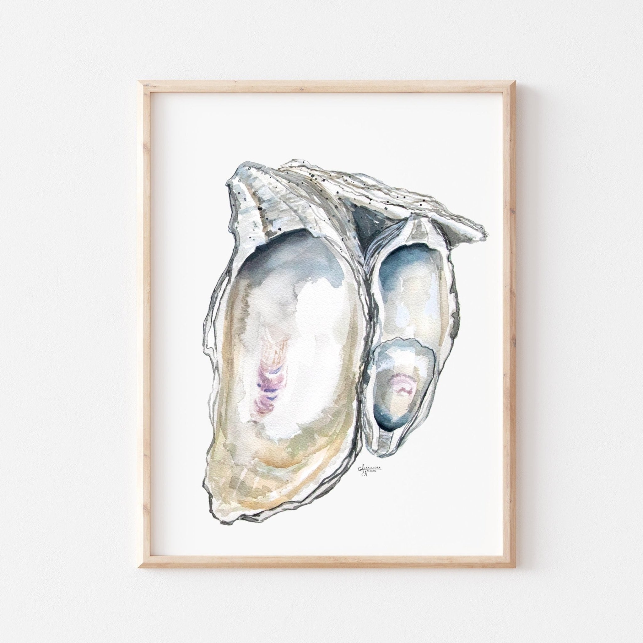 Oyster Cluster 2 Watercolor Oyster Print - ArtByAlexandraNicole