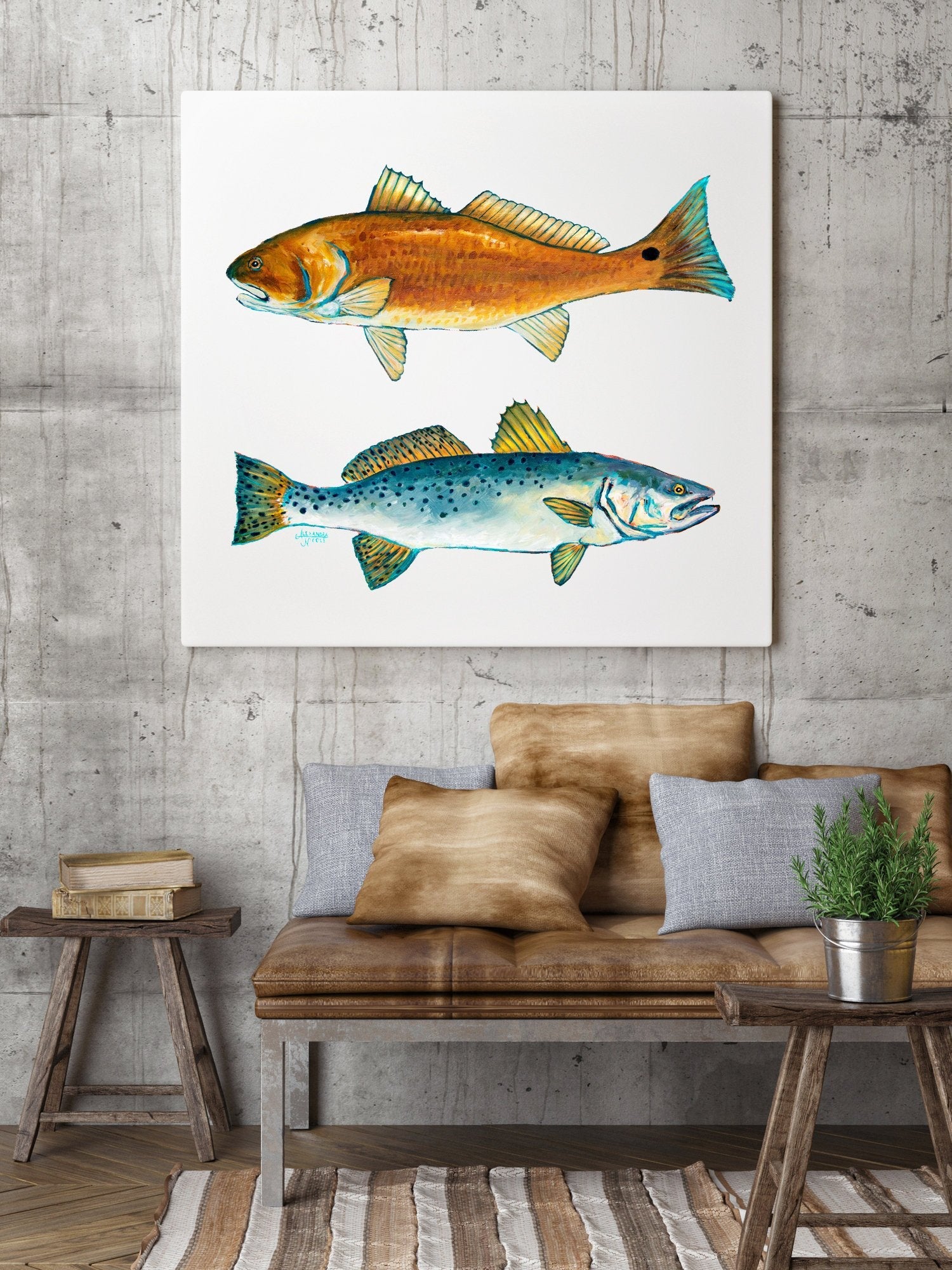 Red Drum Fish Print and Speckled Sea Trout Art Print - ArtByAlexandraNicole