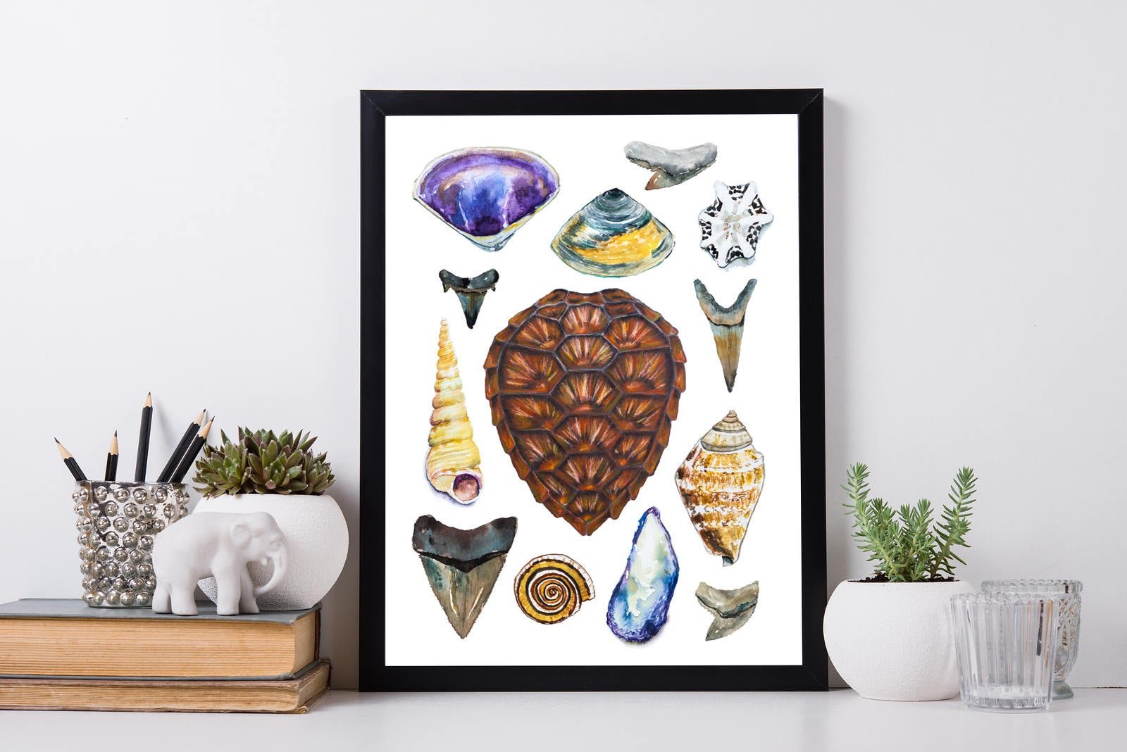 Sea Shell Collection Art Print, Watercolor Sea Shells Art, Sea Shell Coastal Art - ArtByAlexandraNicole