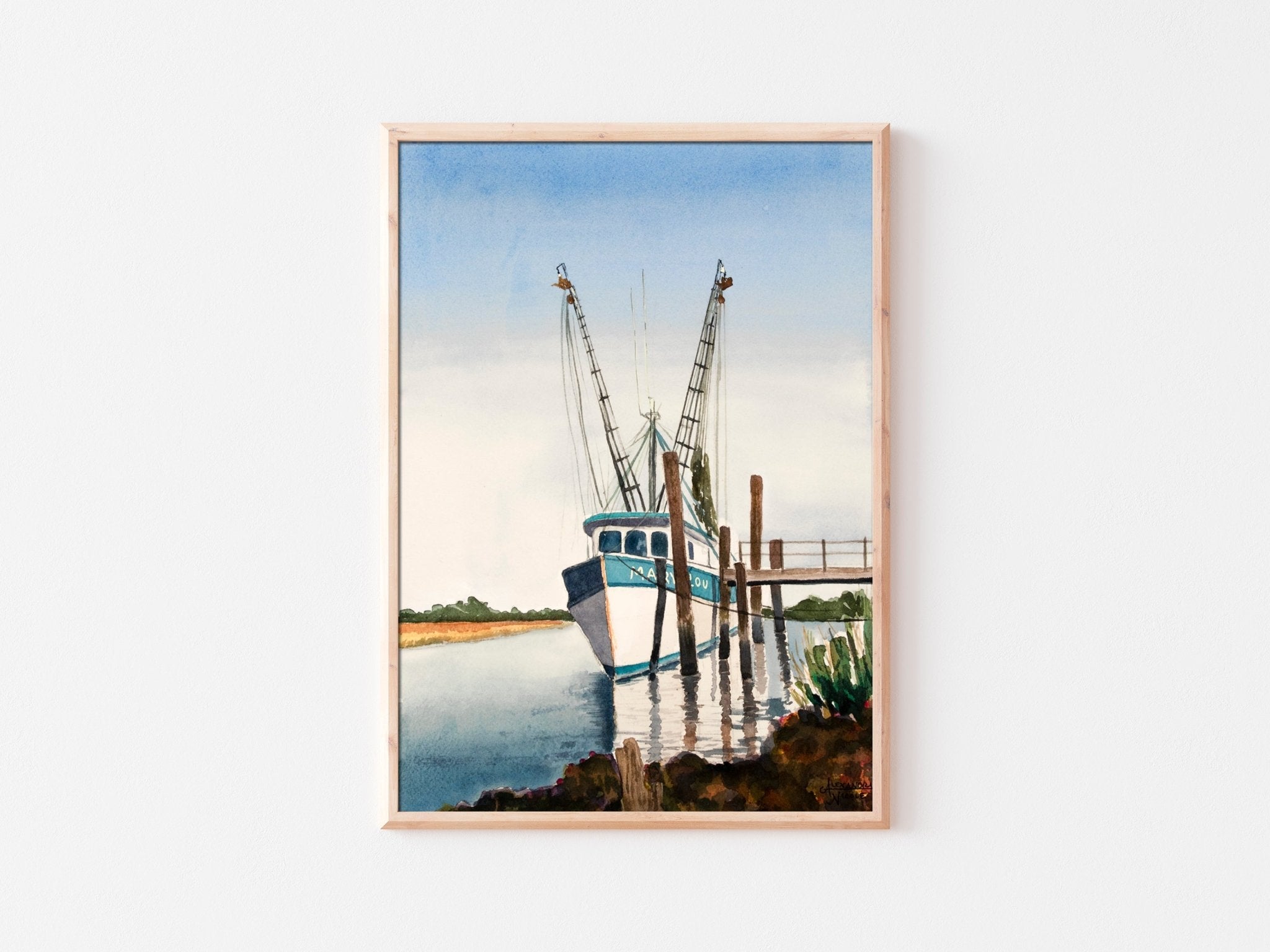 Shrimp Boat Print, Lowcountry Art - ArtByAlexandraNicole