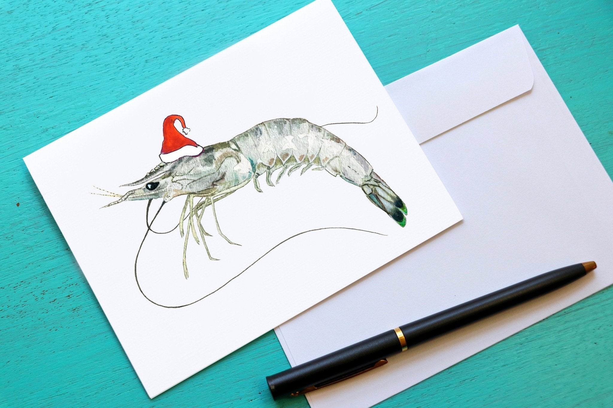 Shrimp Greeting Card, Santa Shrimp, 8 ct. - ArtByAlexandraNicole