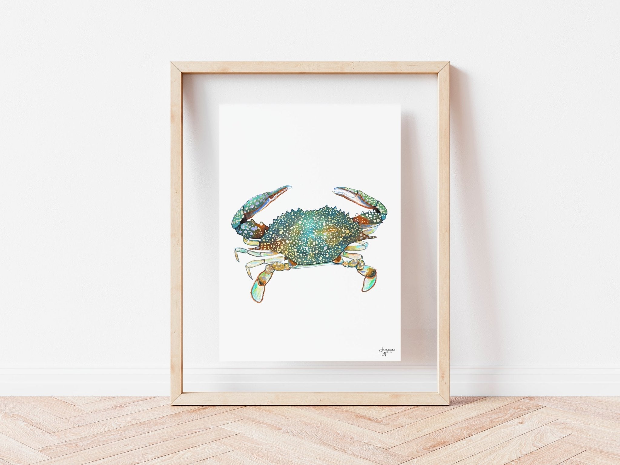 Turquoise Speckled Swimming Crab - ArtByAlexandraNicole