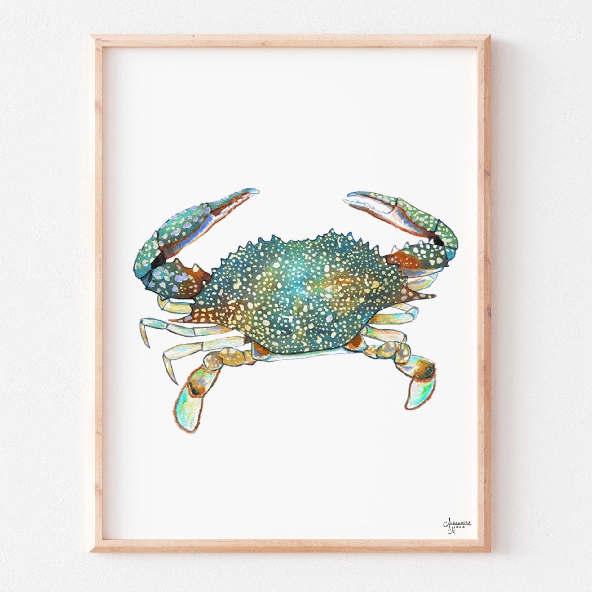 Turquoise Speckled Swimming Crab - ArtByAlexandraNicole