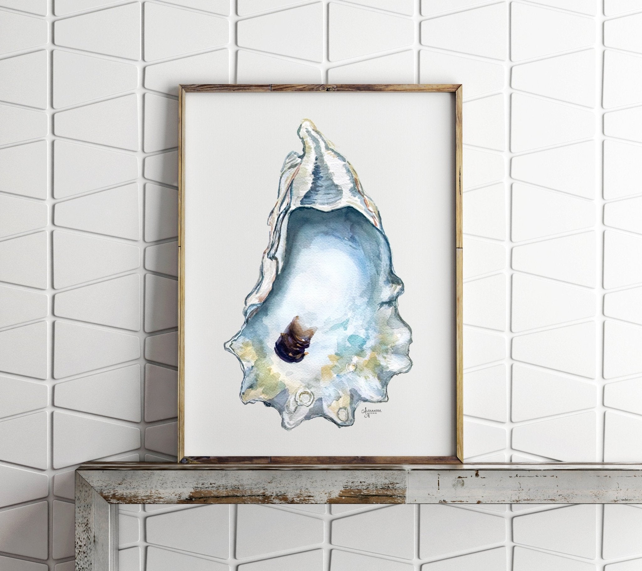 Watercolor Oyster Shell Fine Art Print, Title Great Dunes - ArtByAlexandraNicole